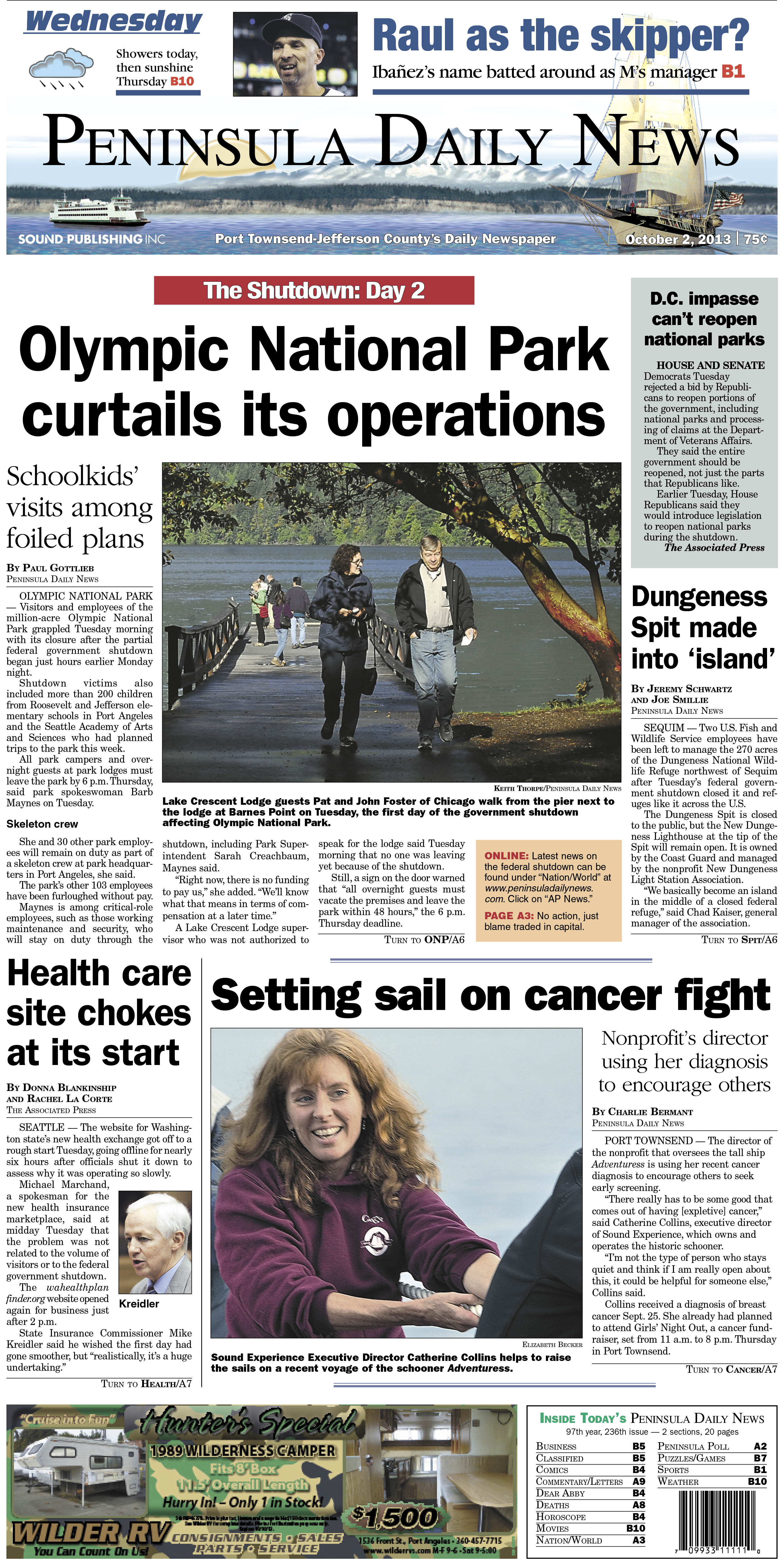 Today's PDN for our Jefferson County readers. Clallam County readers have an edition tailored just for them. Also shown: Sunday's business page