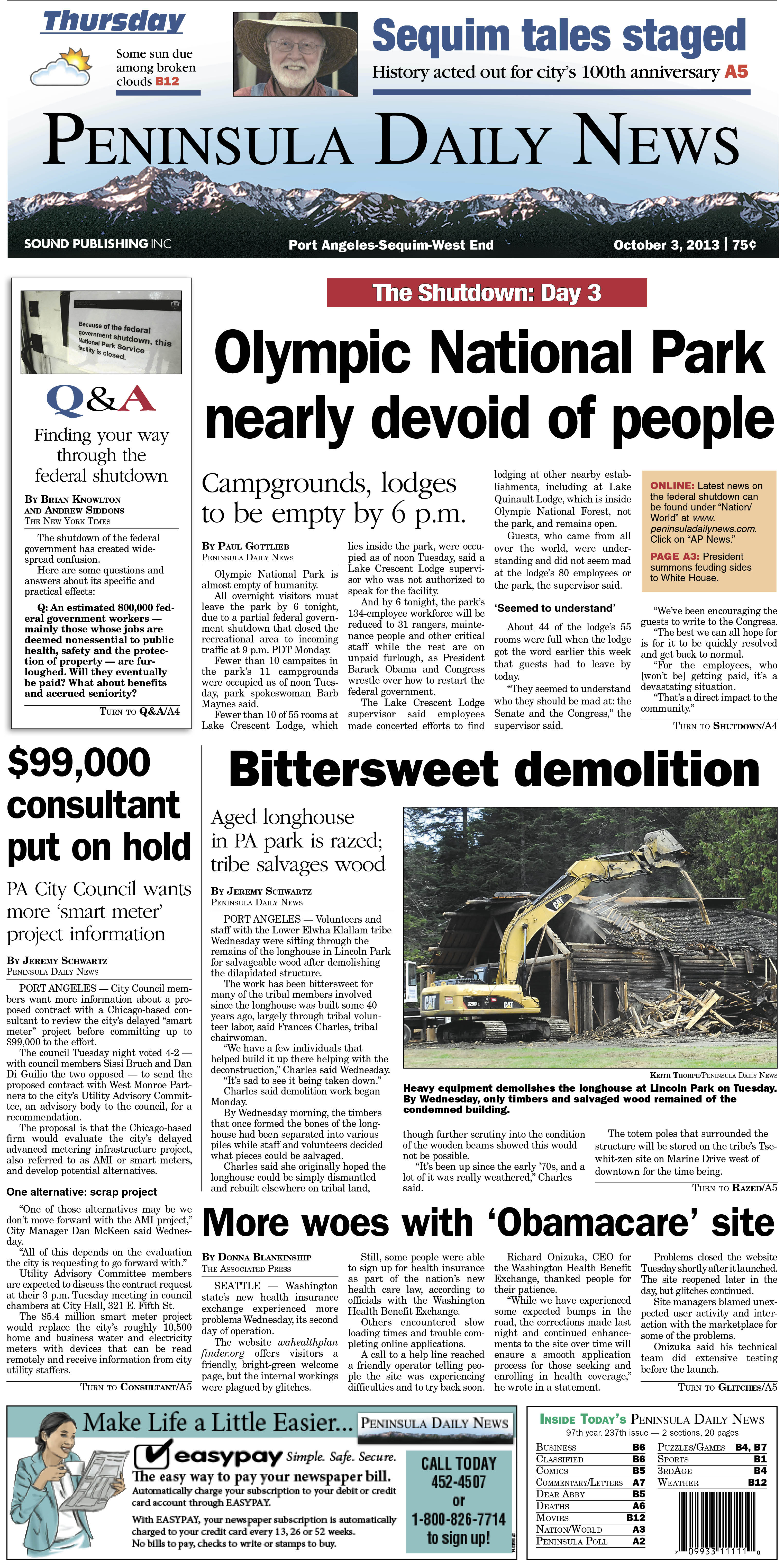 Today's PDN for our Clallam County readers. Jefferson County readers have an edition tailored just for them. Also shown: Sunday's business page