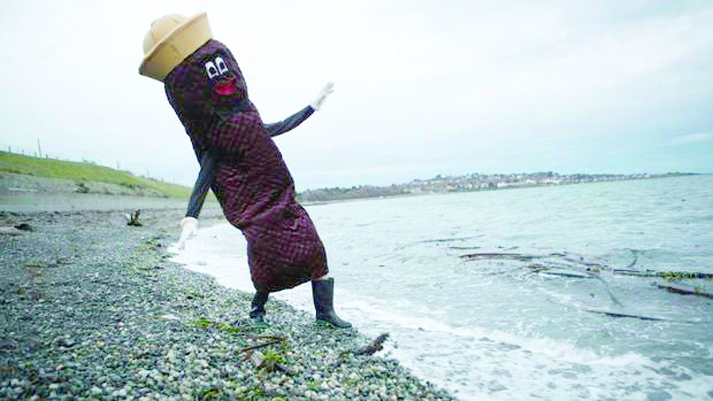 Mr. Floatie stands at the edge of the Strait of Juan de Fuca