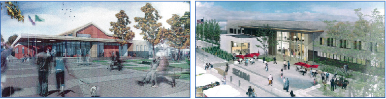 Two competing designs for the new Sequim City Hall and police headquarters: The Integrus Architecture and Lydig Construction design