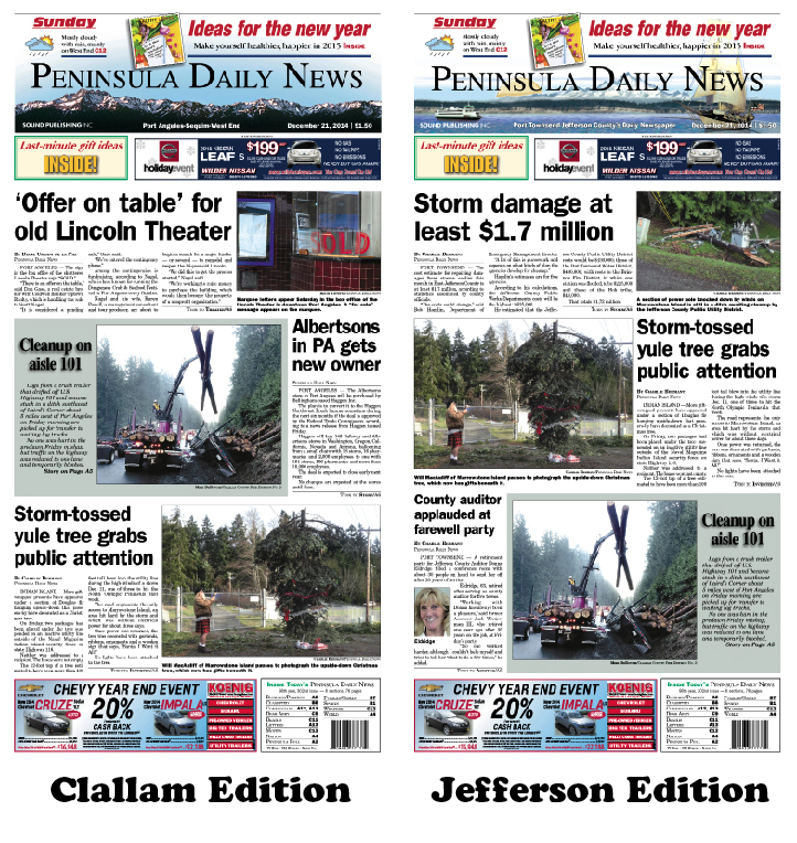 Here are today's front pages for our Clallam and Jefferson readers — news tailored to your community. There's more inside that isn't online!