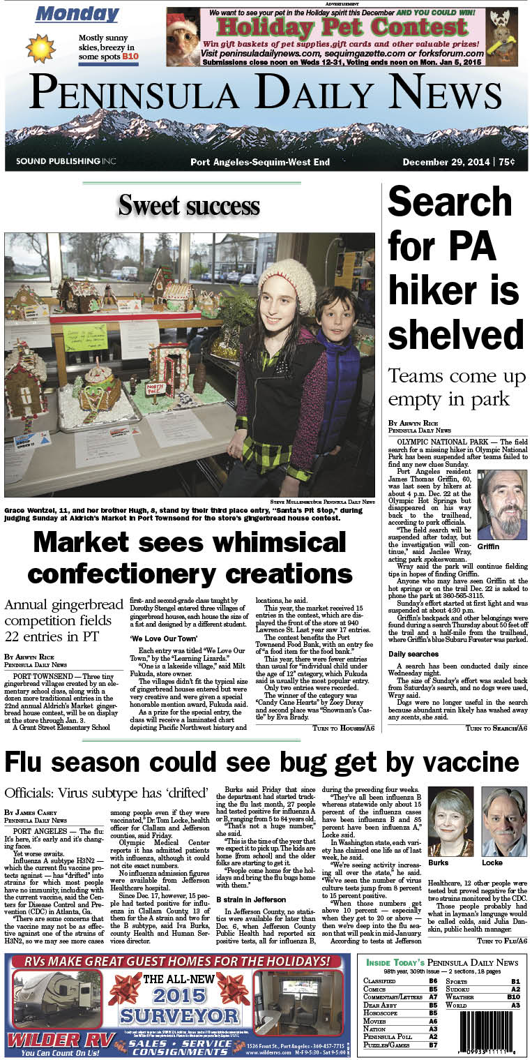 Here is today's front page for our Clallam County readers — news tailored to your community. There's more inside that isn't online!