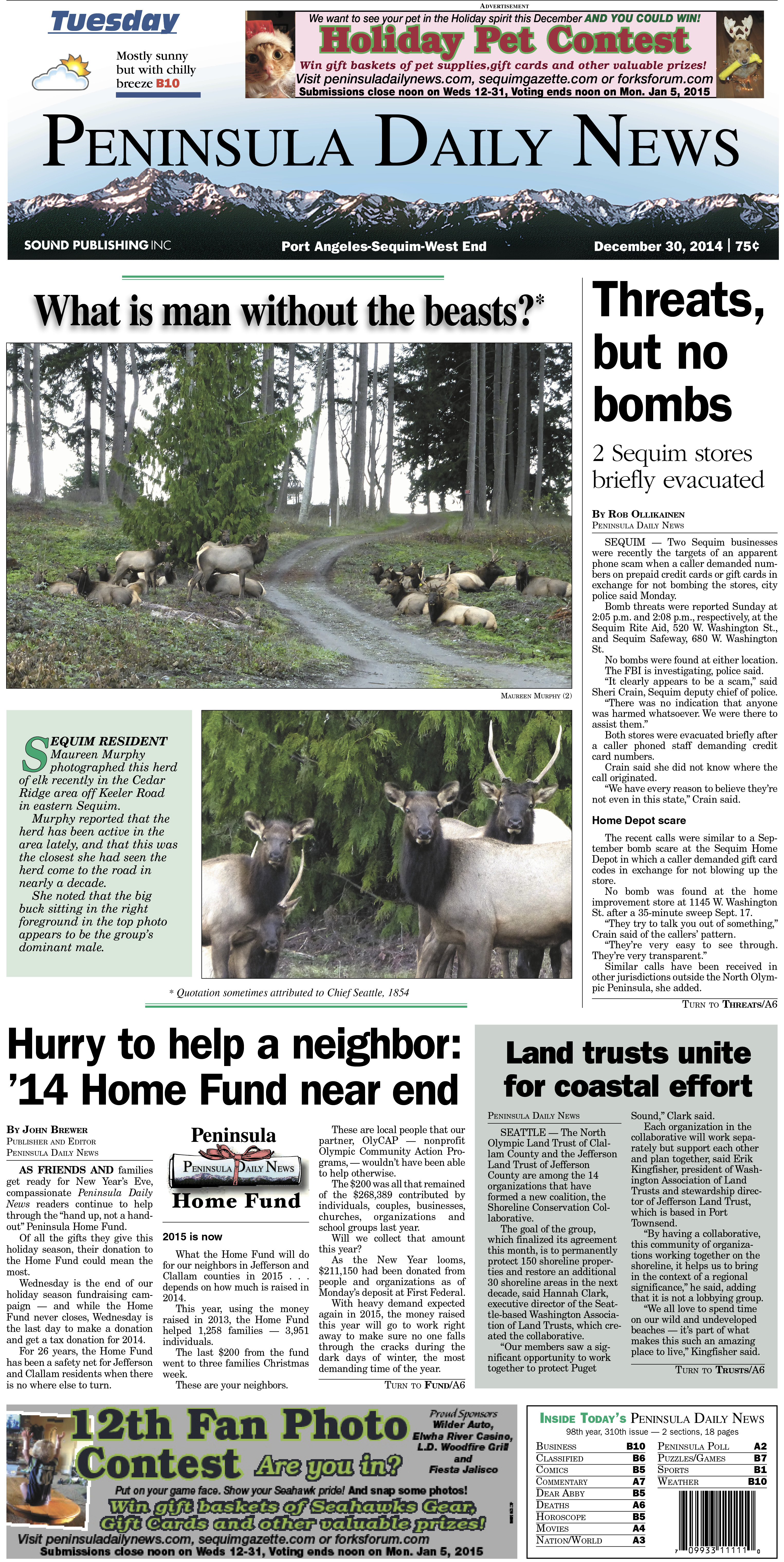 Here is today's front page for our Clallam County readers — news tailored to your community. There's more inside that isn't online!