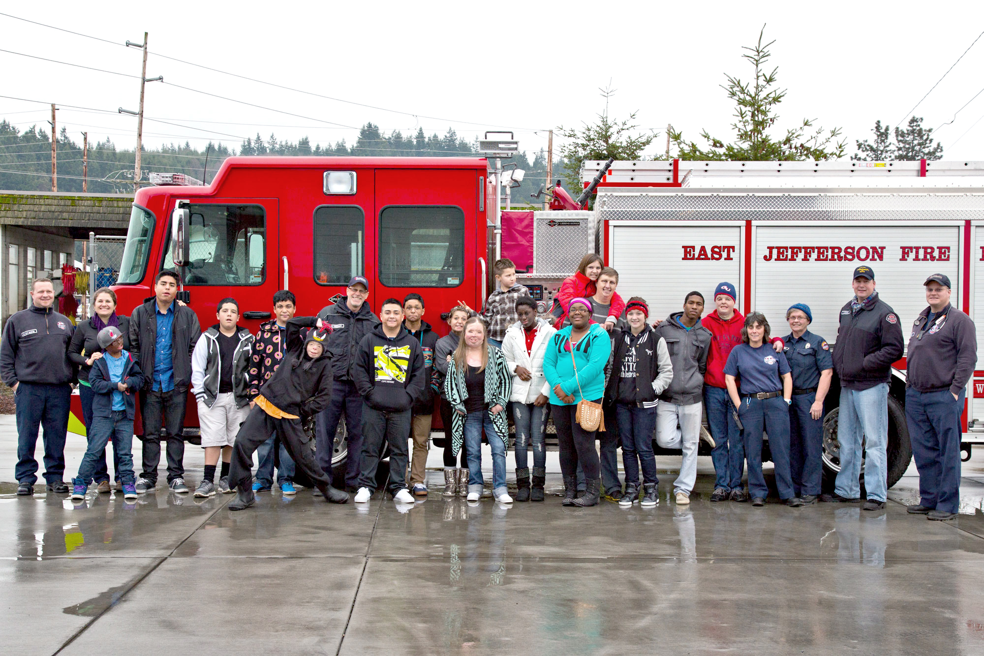 East Jefferson Fire-Rescue firefighters and their young guests.  —East Jefferson Fire-Rescue photo