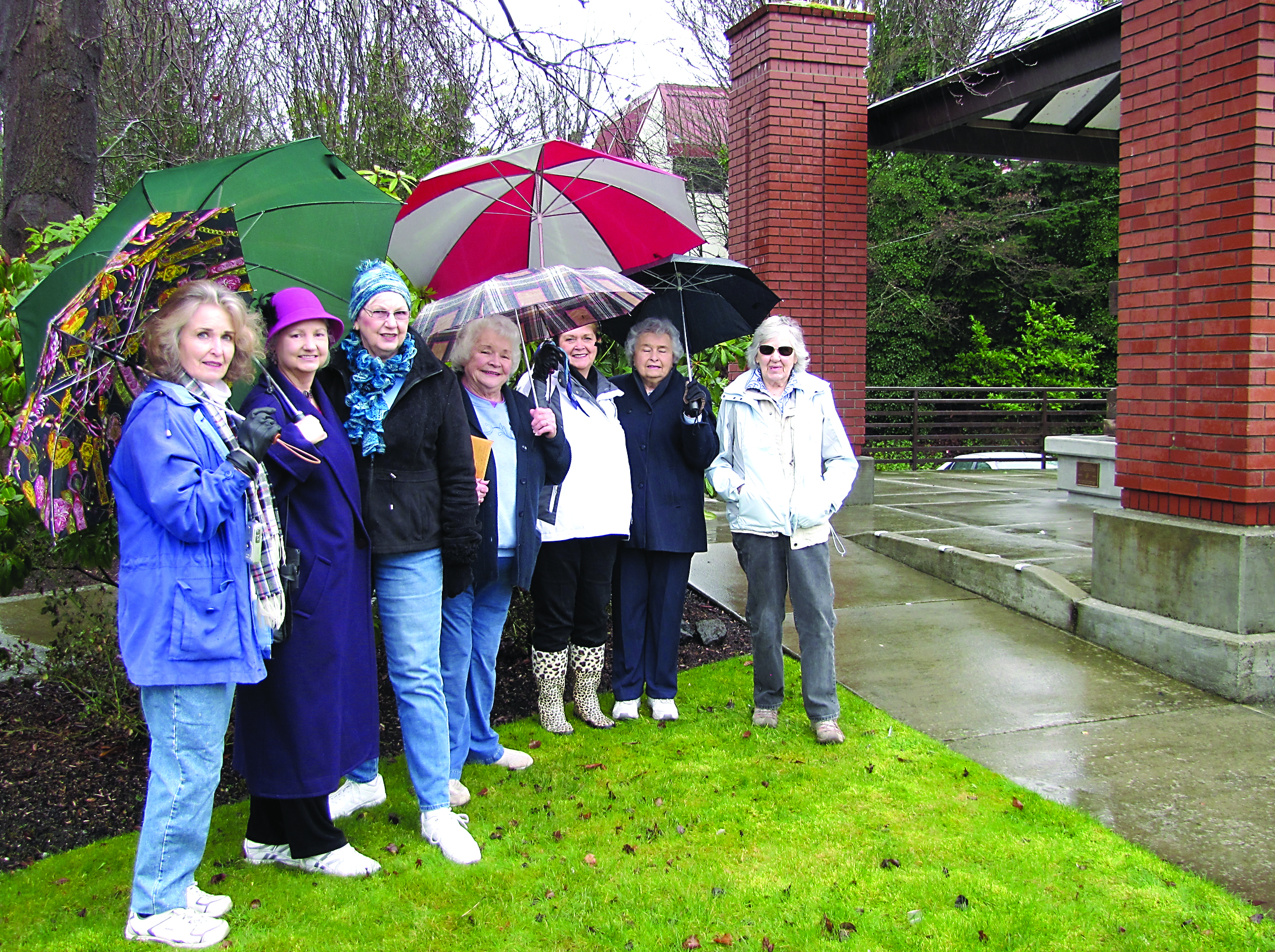 Members of the Port Angeles Garden Club's Blue Star Memorial Committee gathered Feb. 24 at Veterans Park to meet with Port Angeles City Park employees to plan the location of the Blue Star Memorial marker to be dedicated at a ceremony at 11 a.m. today. From left are Mary Lou Paulson