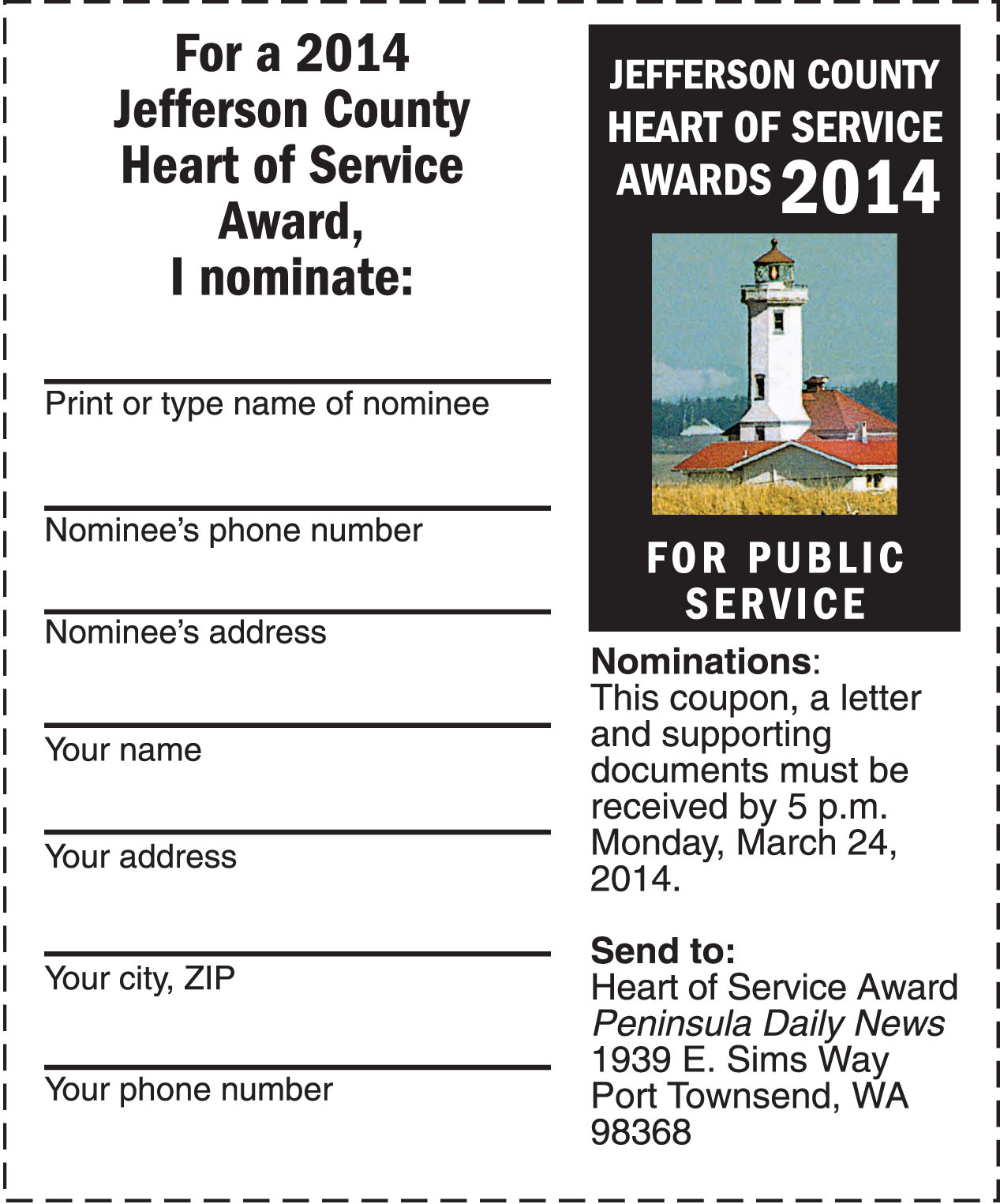 Hurry — Jefferson County Heart of Service nominations due by 5 p.m. Monday