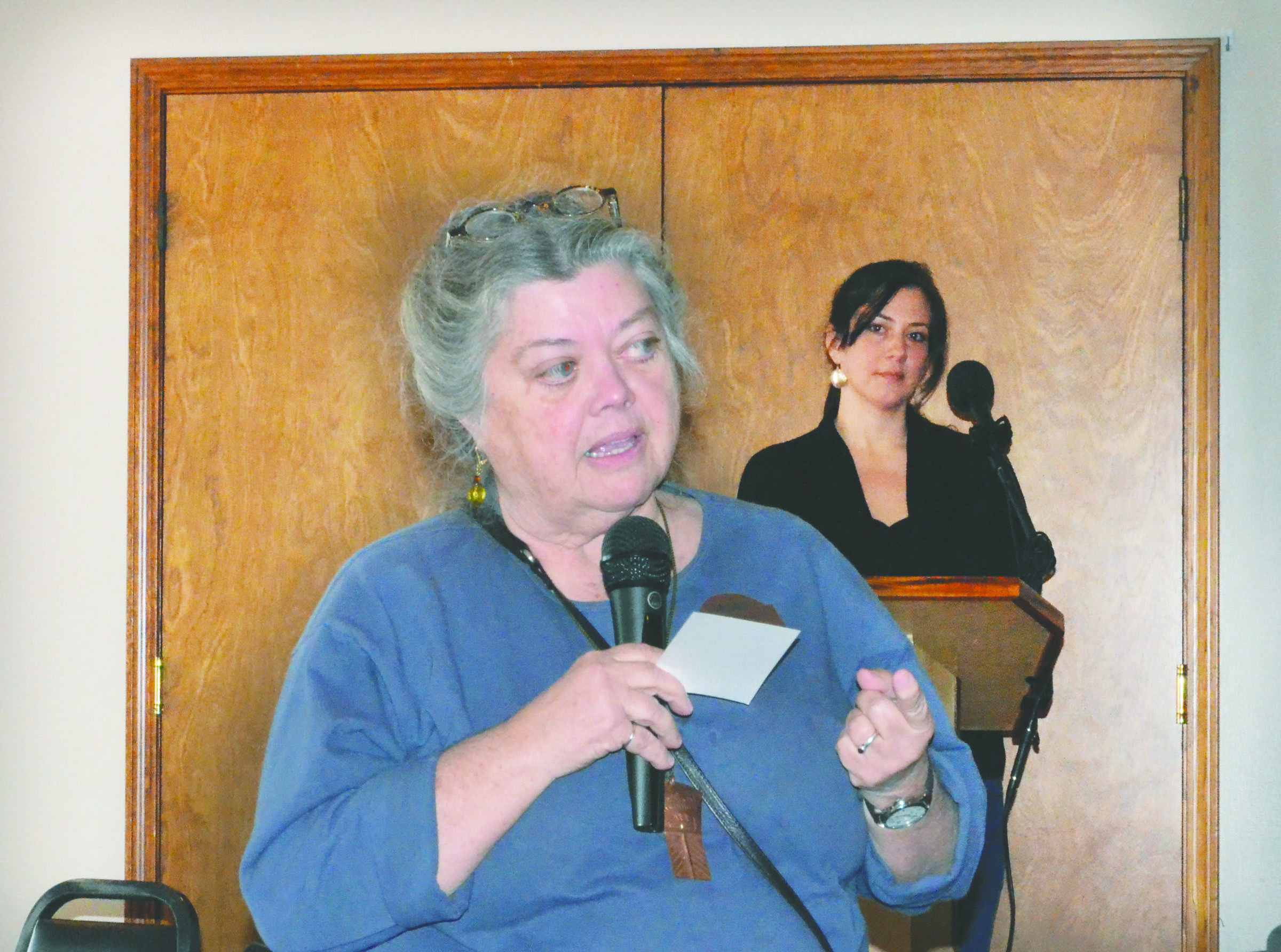 Katherine Baril addresses the Jefferson County Chamber of Commerce audience Monday as chamber President Amanda Funaro