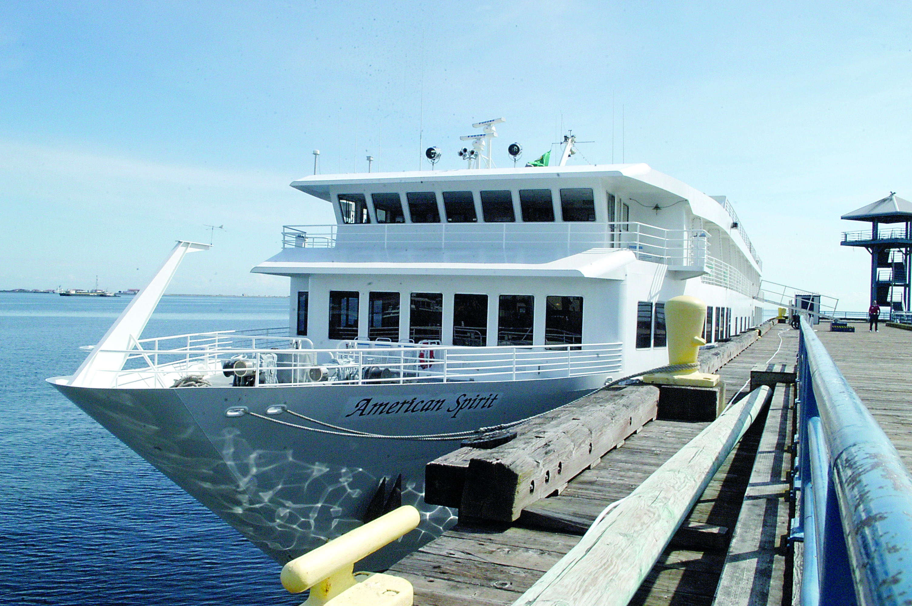 The 205-foot American Spirit docked last May at City Pier in Port Angeles. The vessel is expected to return to Port Angeles on Tuesday. Jeremy Schwartz/Peninsula Daily News