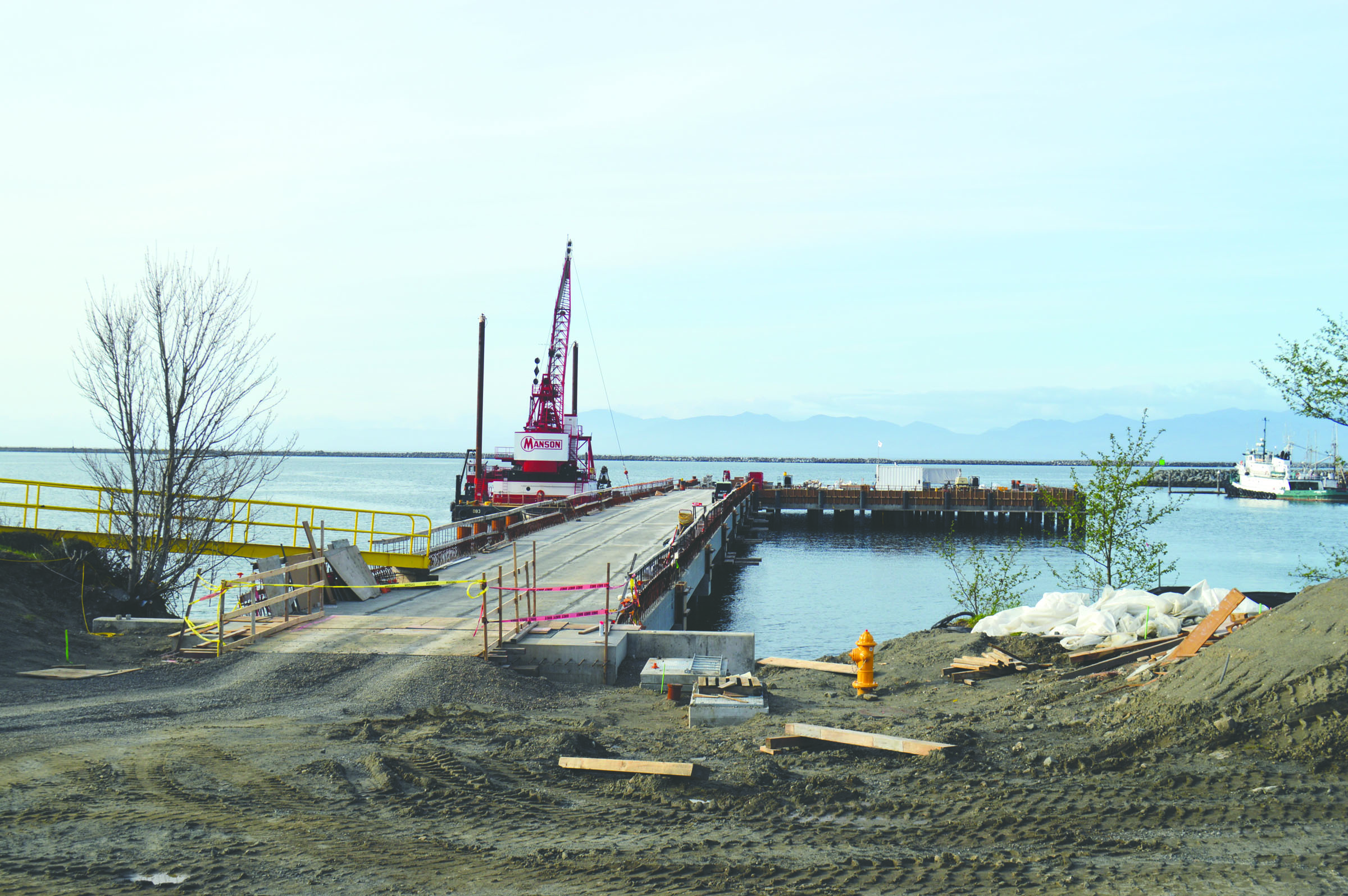 The first phase of work on Neah Bay’s commercial dock is about halfway completed. — Joe Smillie/Peninsula Daily News