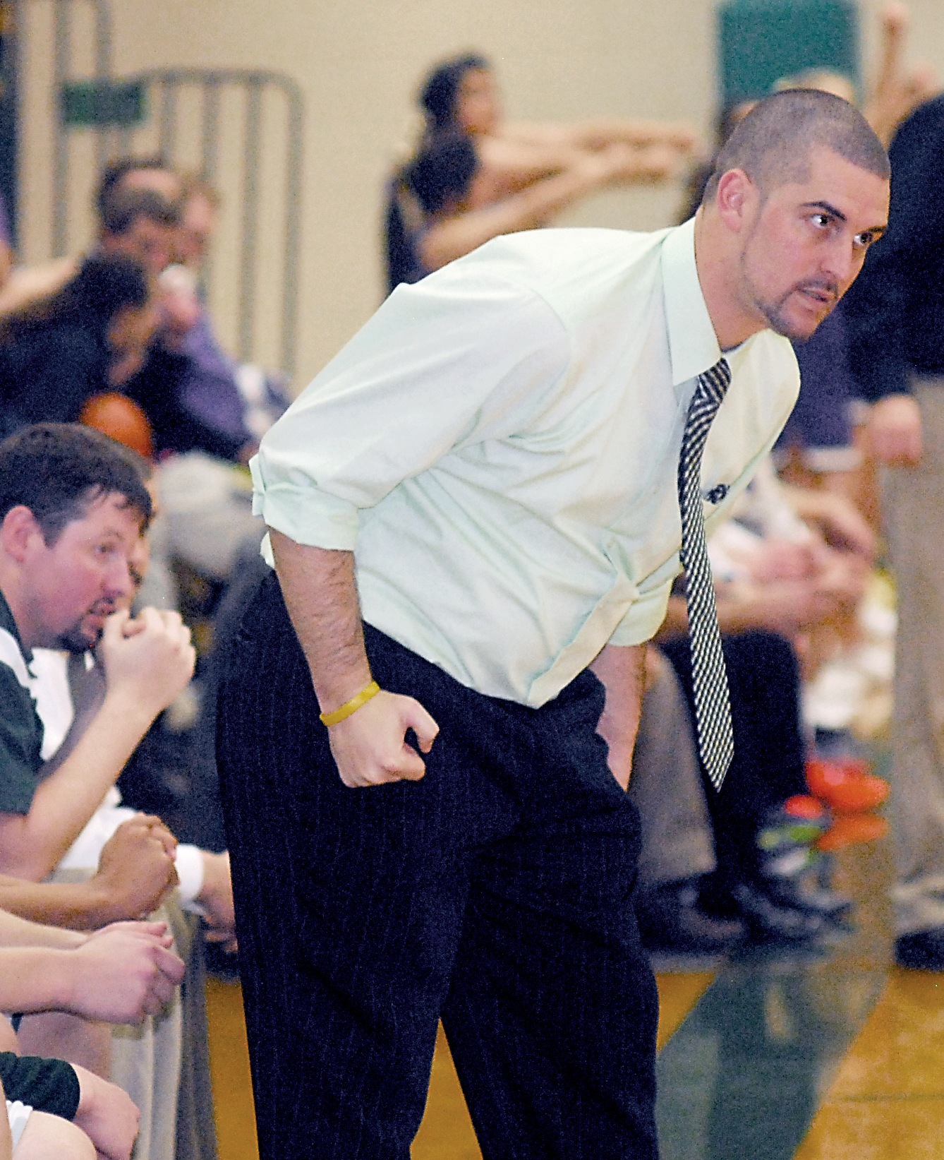 Port Angeles boys basketball head coach Brent Stephens coaches his team against Sequim in January. Stephens resigned after two years of coaching the Roughriders. Keith Thorpe/Peninsula Daily News