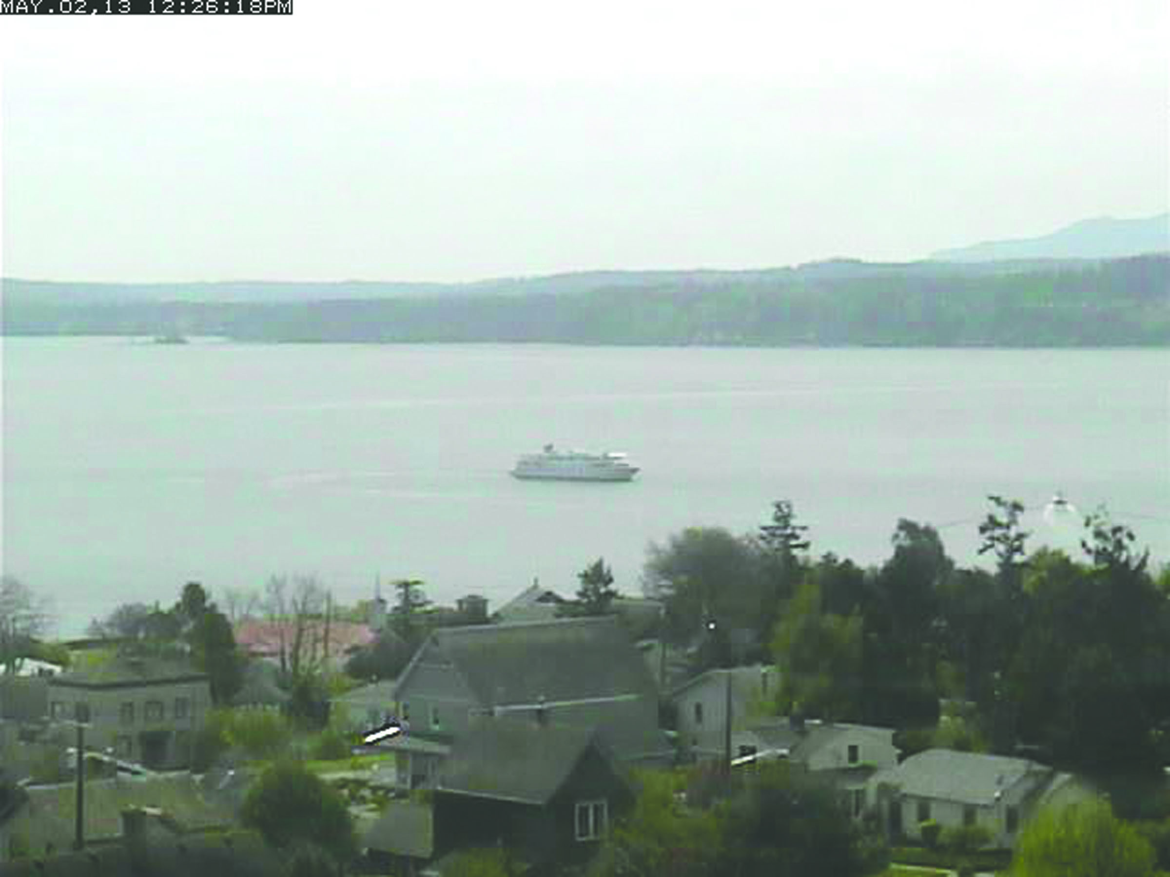 The American Spirit is shown in Port Townsend Bay in this image from the Port Townsend city webcam.