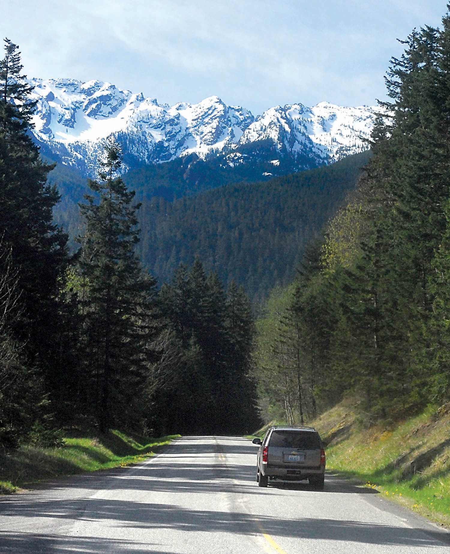 Snow covers the north faces of Klahhane Ridge on Thursday as seen from Hurricane Ridge Road south of Port Angeles. — Keith Thorpe/Peninsula Daily News