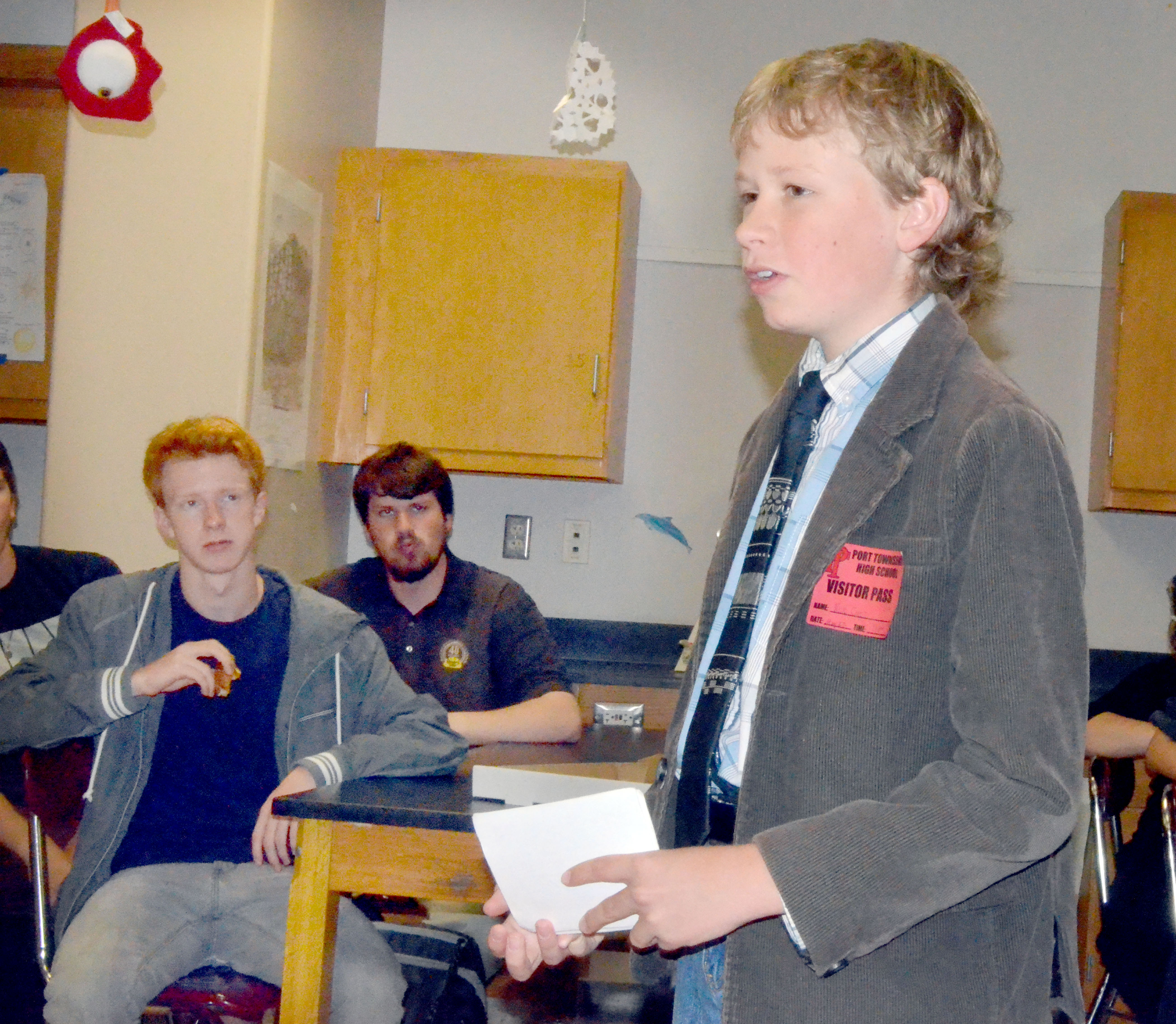 Milo Cress addresses the Students for Sustainability at Port Townsend High School. In the audience are Ian Hadden