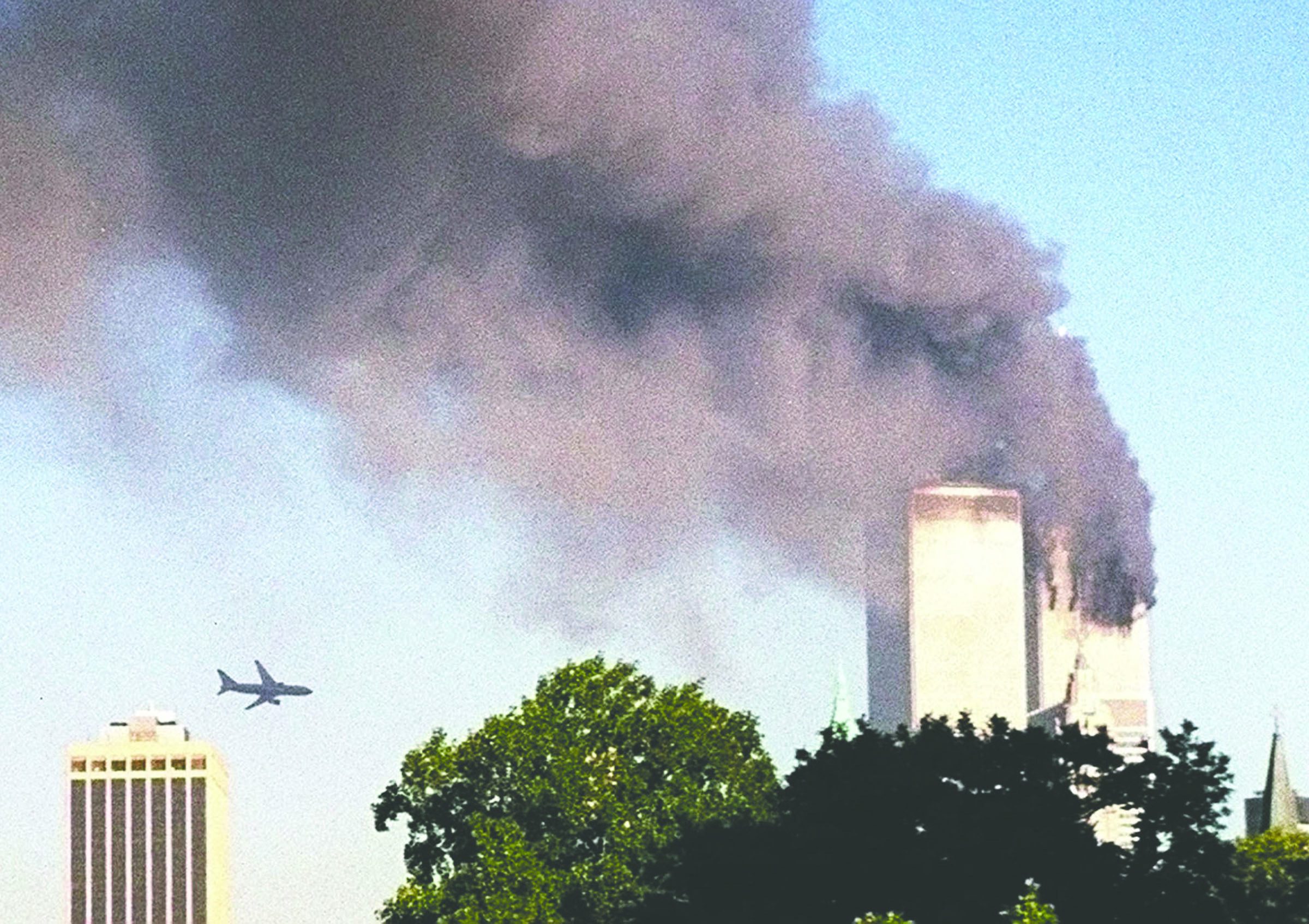 American Airlines Flight 175 closes in on World Trade Center Tower 2 in New York