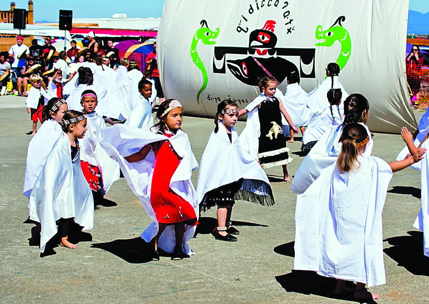 Makah children perform the goose dance for the first time since the 1920s. The dance was researched and resurrected for this year's Makah Days celebration. Brian Harmon/for Peninsula Daily News