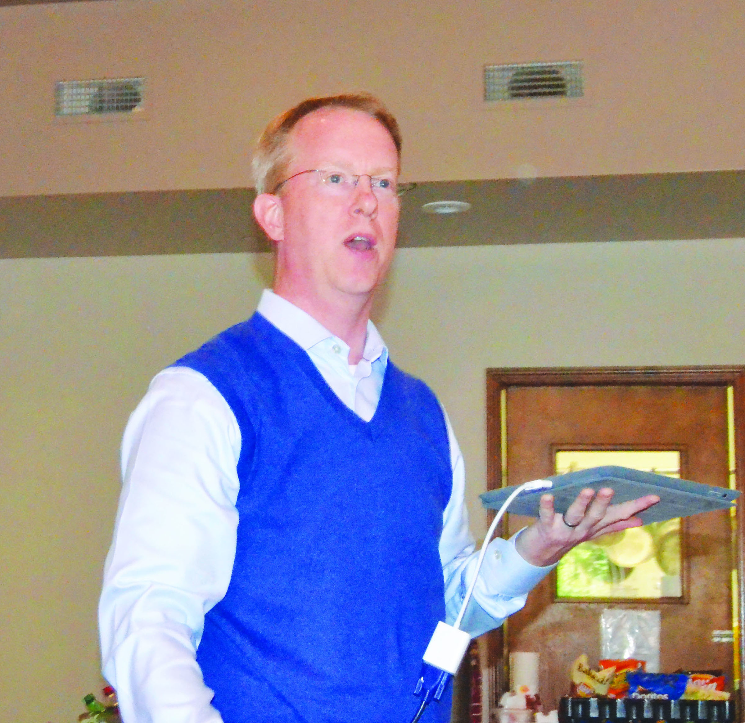 Centrum Executive Director Rob Birman addresses the Jefferson County Chamber of Commerce.  -- Photo by Charlie Bermant/Peninsula Daily News