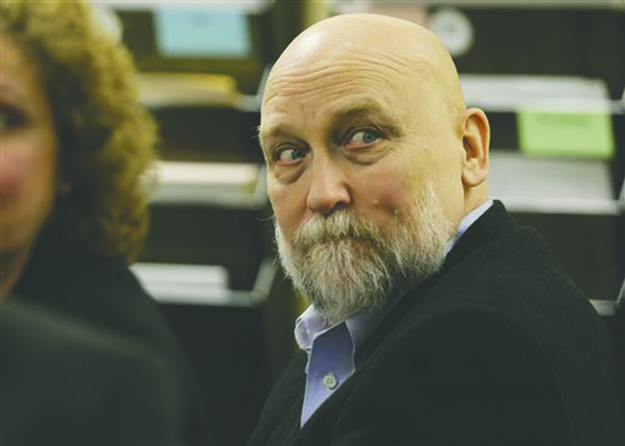 Darold Stenson glances around the courtroom during the first day of testimony in his retrial on Sept. 23.  -- Photo by Ted S. Warren/The Associated Press