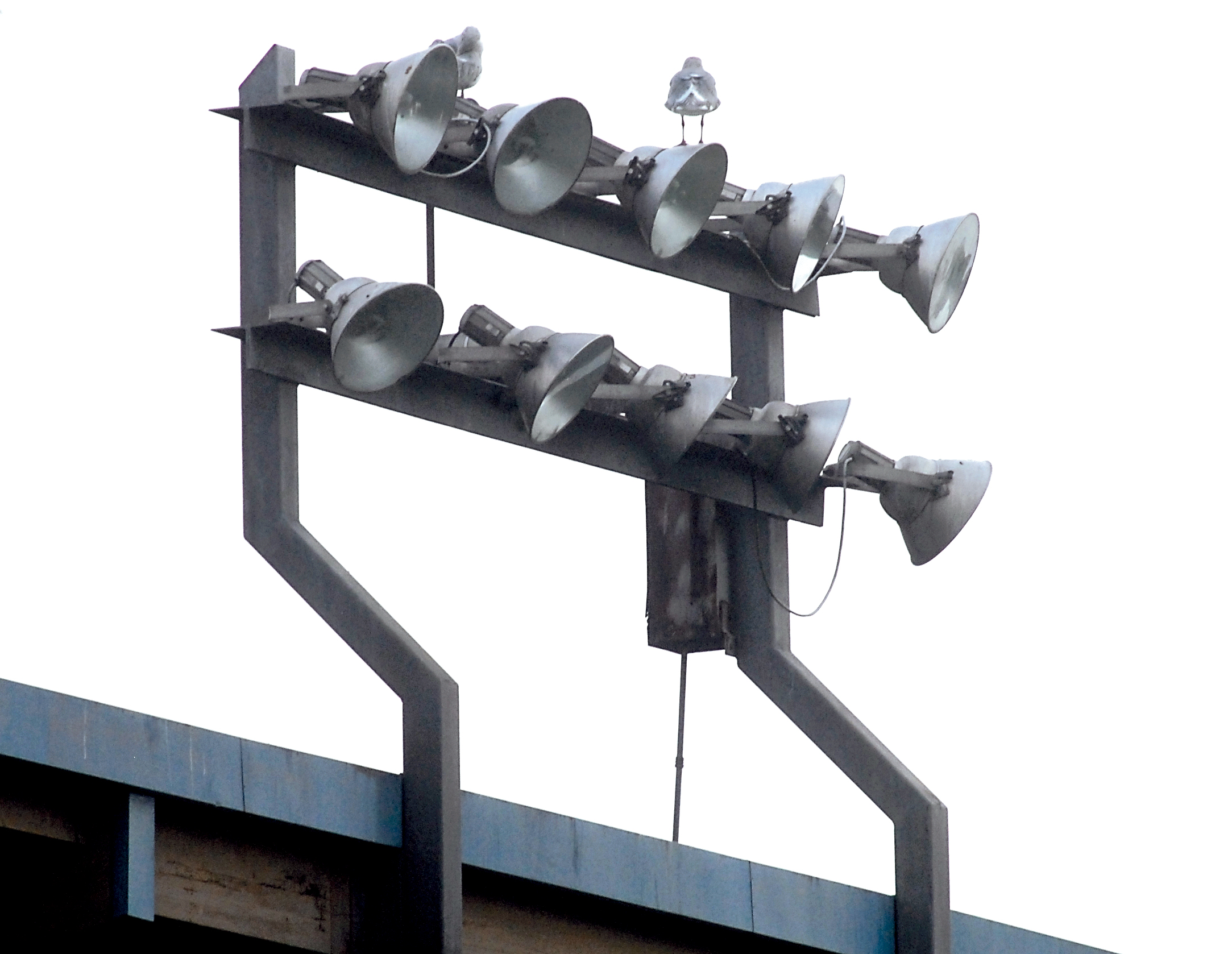 A bank of lights atop the bleachers at Port Angeles Civic Field