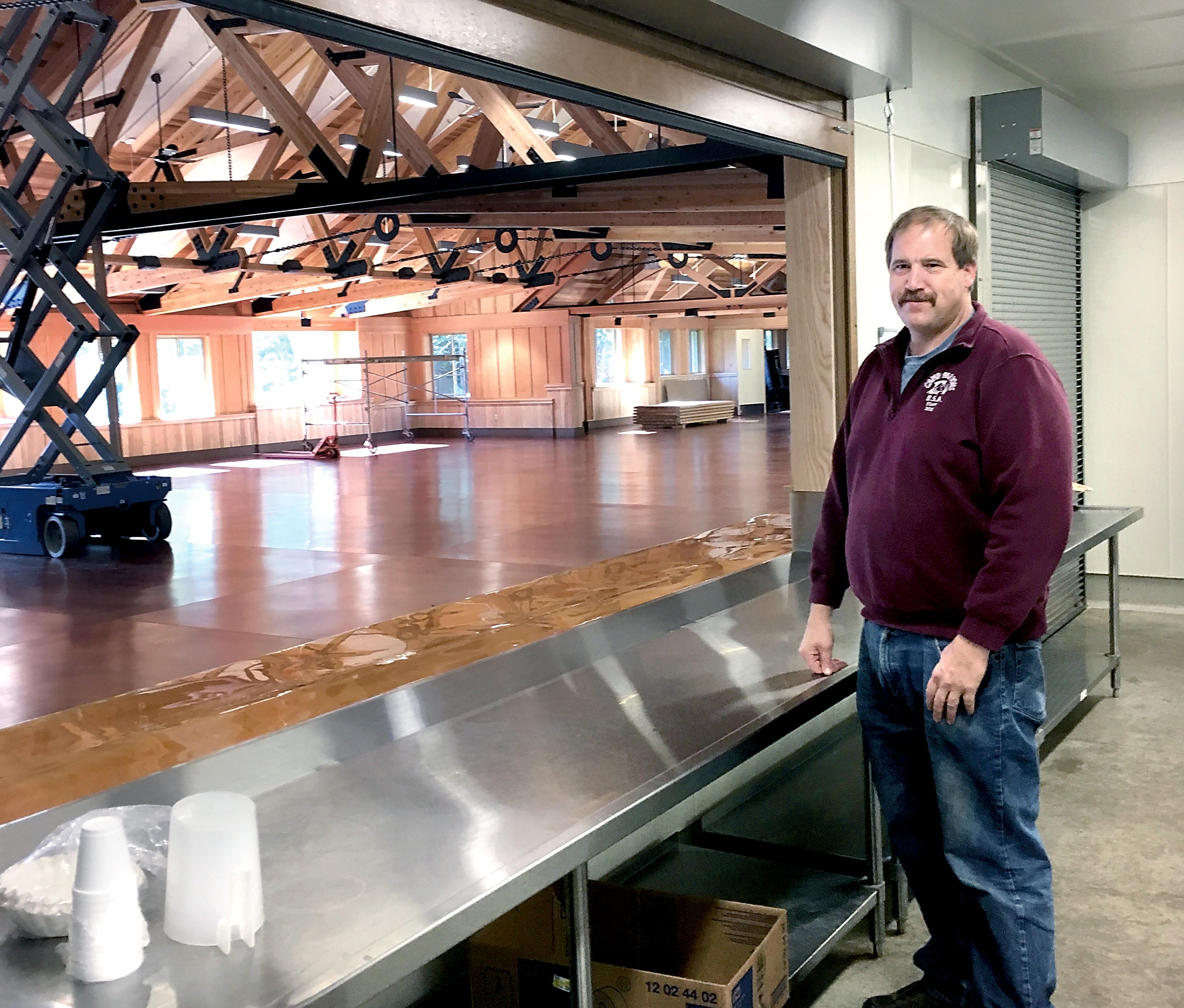 Camp Parsons manager Ken McEdwards in the newly constructed kitchen of the Brinnon camp's dining hall