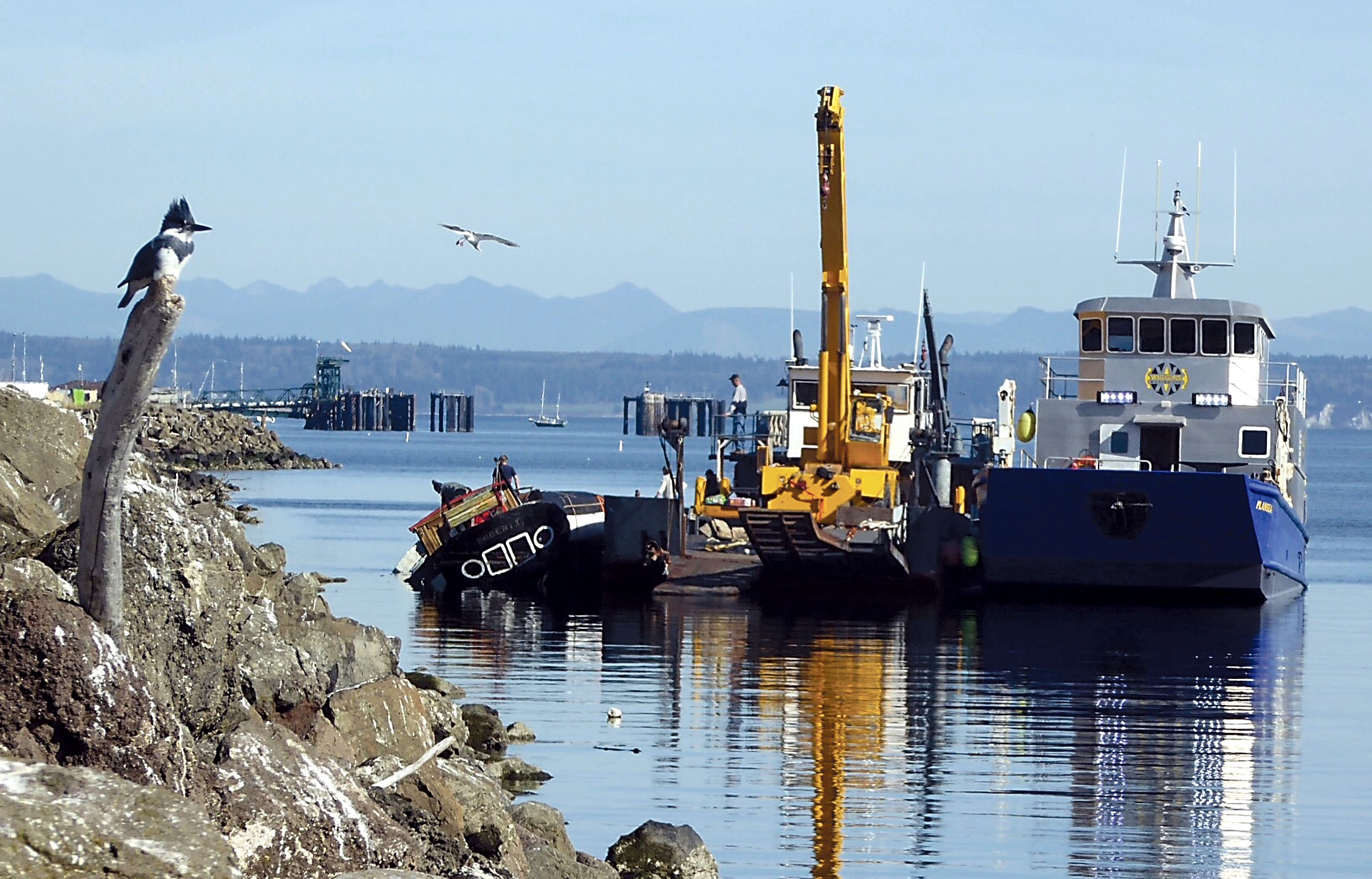 Recovery efforts for the schooner Phoenix continued Thursday. — Charlie Bermant/Peninsula Daily News