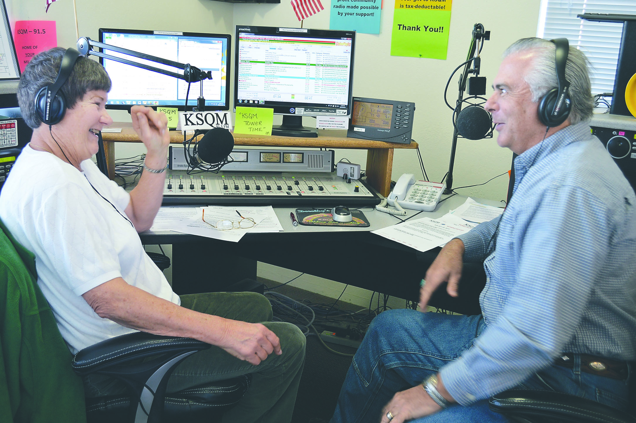 KSQM disc jockey Doris Cosman and Bob Schilling