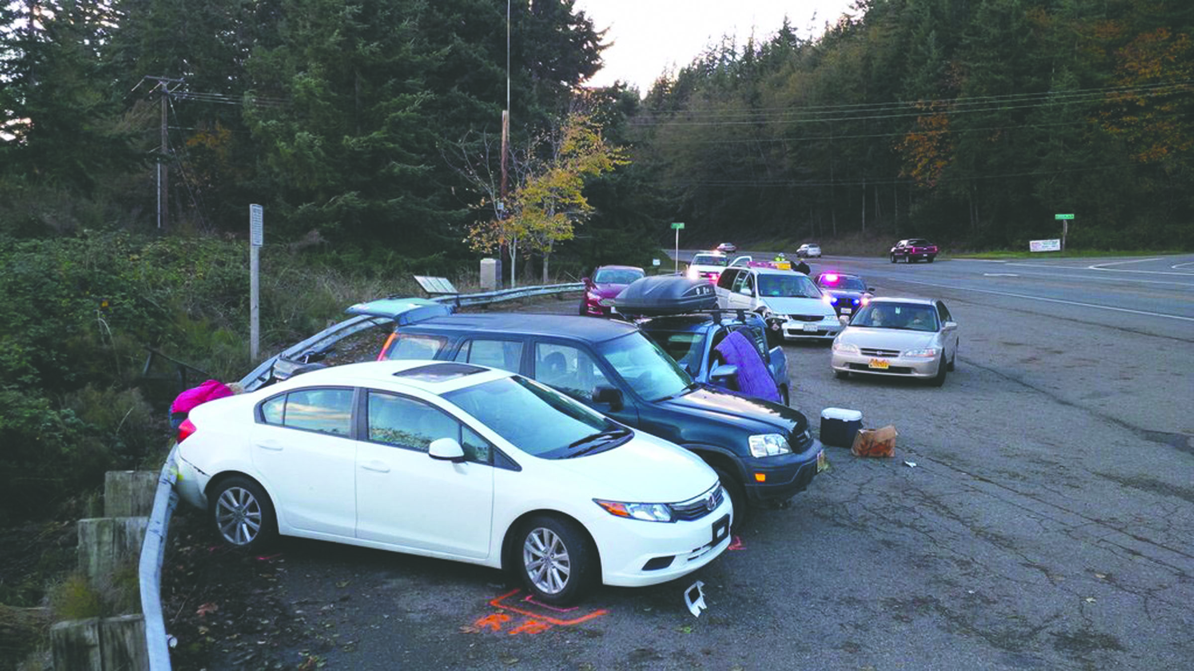 Five cars were involved in a wreck at the approach to the Hood Canal Bridge on Sunday afternoon. Washington State Patrol