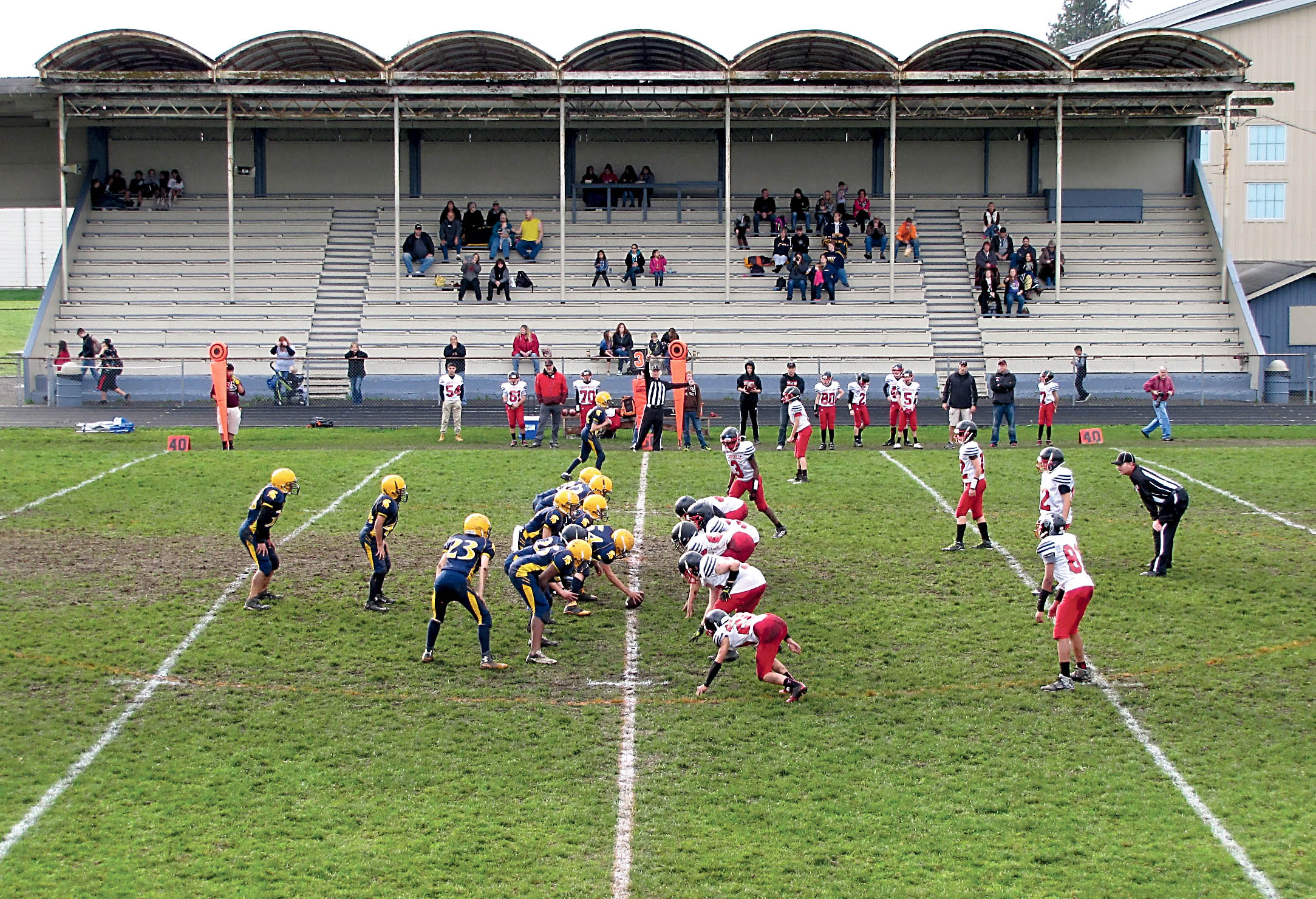 The field at Spartan Stadium is one of two projects that the Quillayute Valley School District has pegged as necessary soon. The field tends to become muddy during games. — Arwyn Rice/Peninsula Daily News