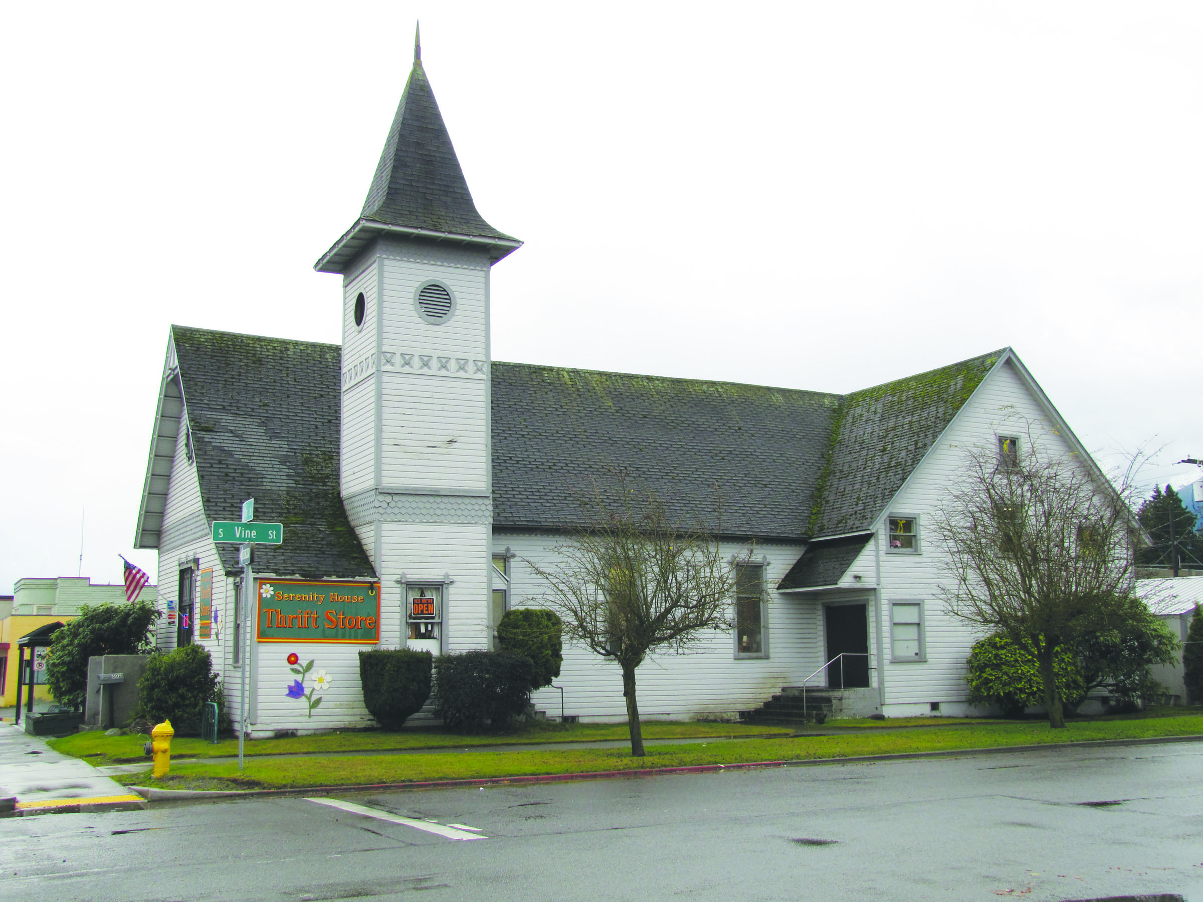 The 1888 former Puget Sound Cooperative Colony Congregational Church at the corner of First and Vine streets in Port Angeles will be remodeled in 2013 on its 125th anniversary.  -- Photo by Arwyn Rice/Peninsula Daily News