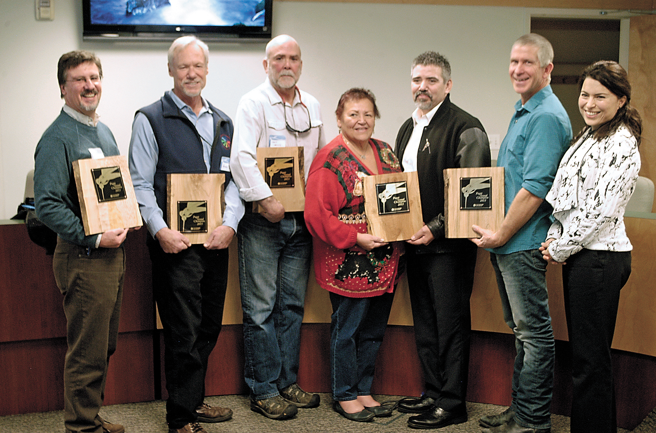 Several members of the Sequim-Dungeness Clean Water Work Group were recognized Friday afternoon for their work to upgrade 728 acres of harvestable shellfish beds in Dungeness Bay during a ceremony hosted by Puget Sound Partnership. From left are Joe Holtrop