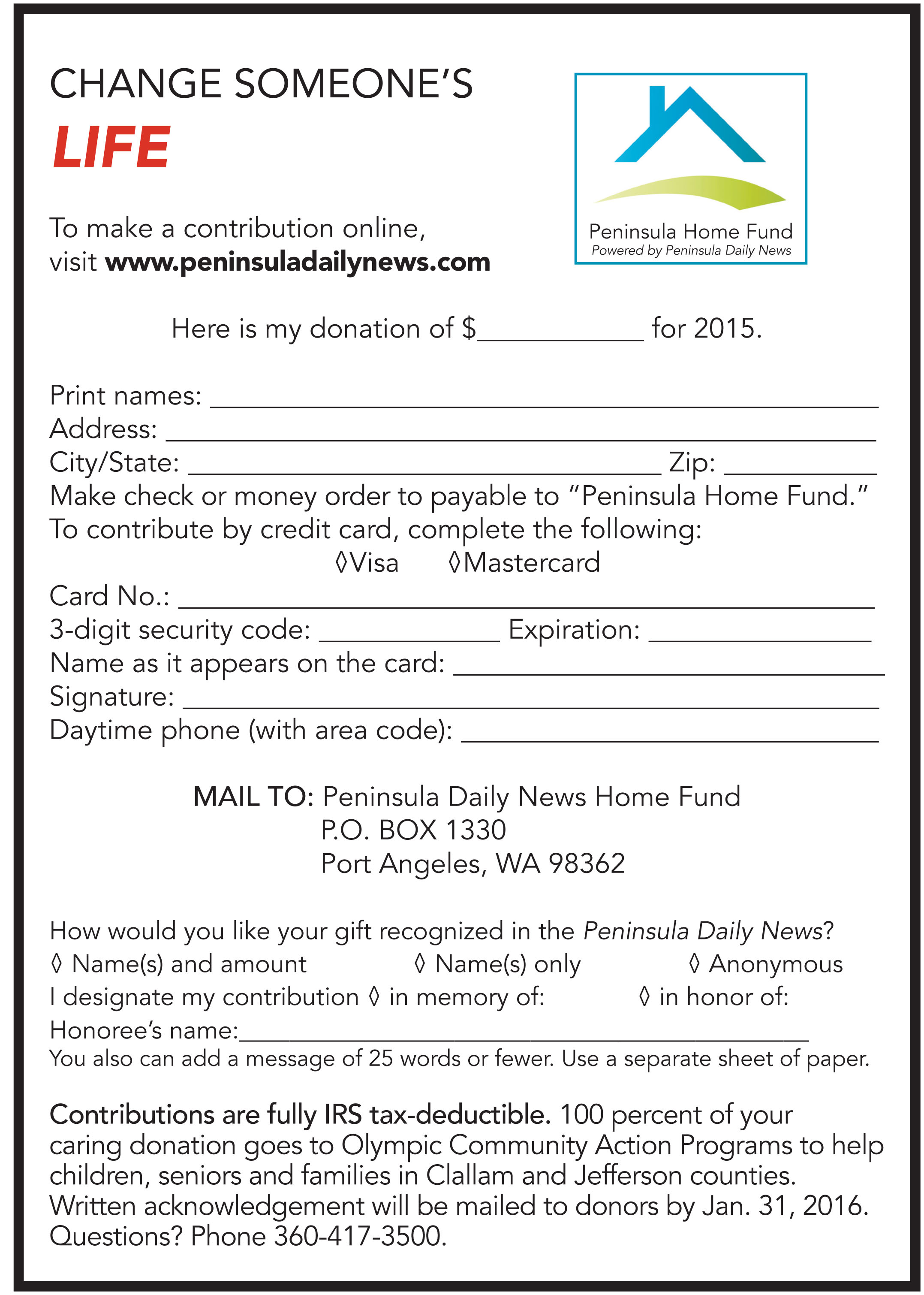 Make a donation online or use this printable mail-in donation coupon.