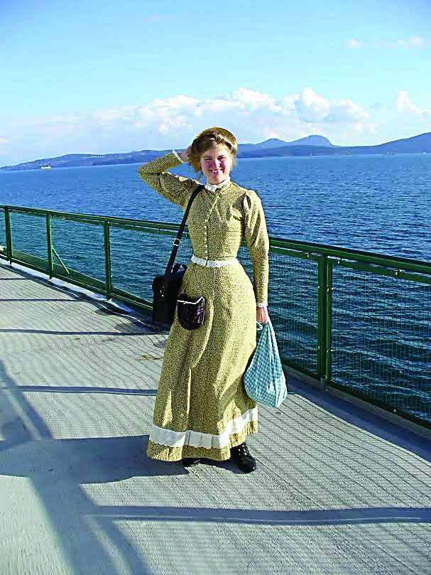 Sarah Chrisman wears her Victorian attire — sewn by herself — along with her corset