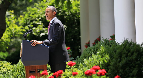 President Obama speaks in the Rose Garden of the White House on Friday. The Associated Press