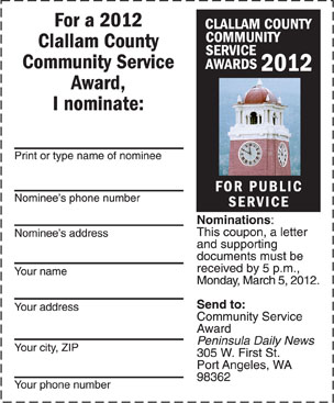 Nominate volunteers for Clallam County Community Service Award