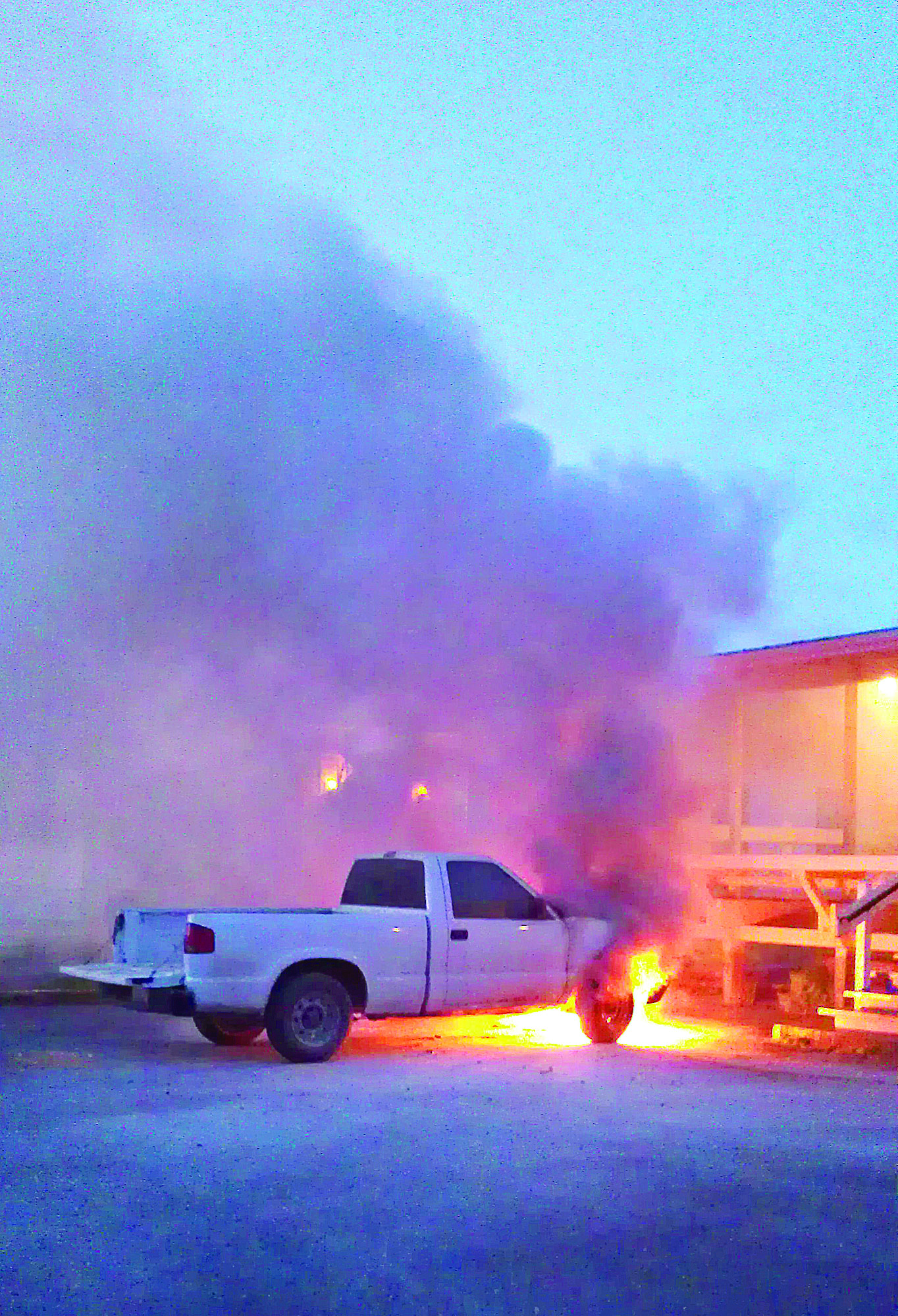 a Chevy truck owned by Peter Bahls of Port Townsend burns at Point Hudson. Linda Sutton