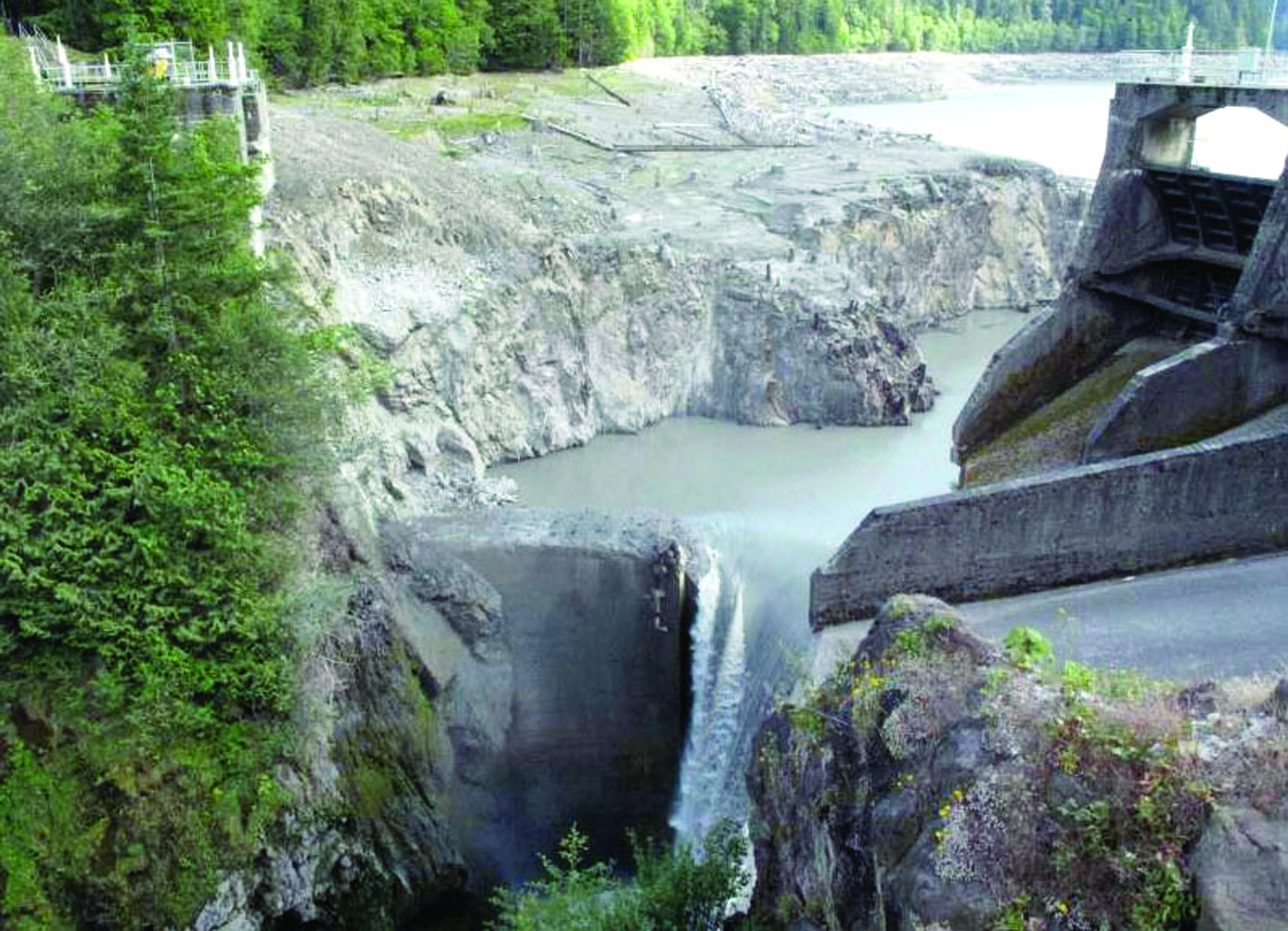 The topless Glines Canyon Dam as it appeared late this week is shown in this view from the Olympic National Park web cam pointed at it.