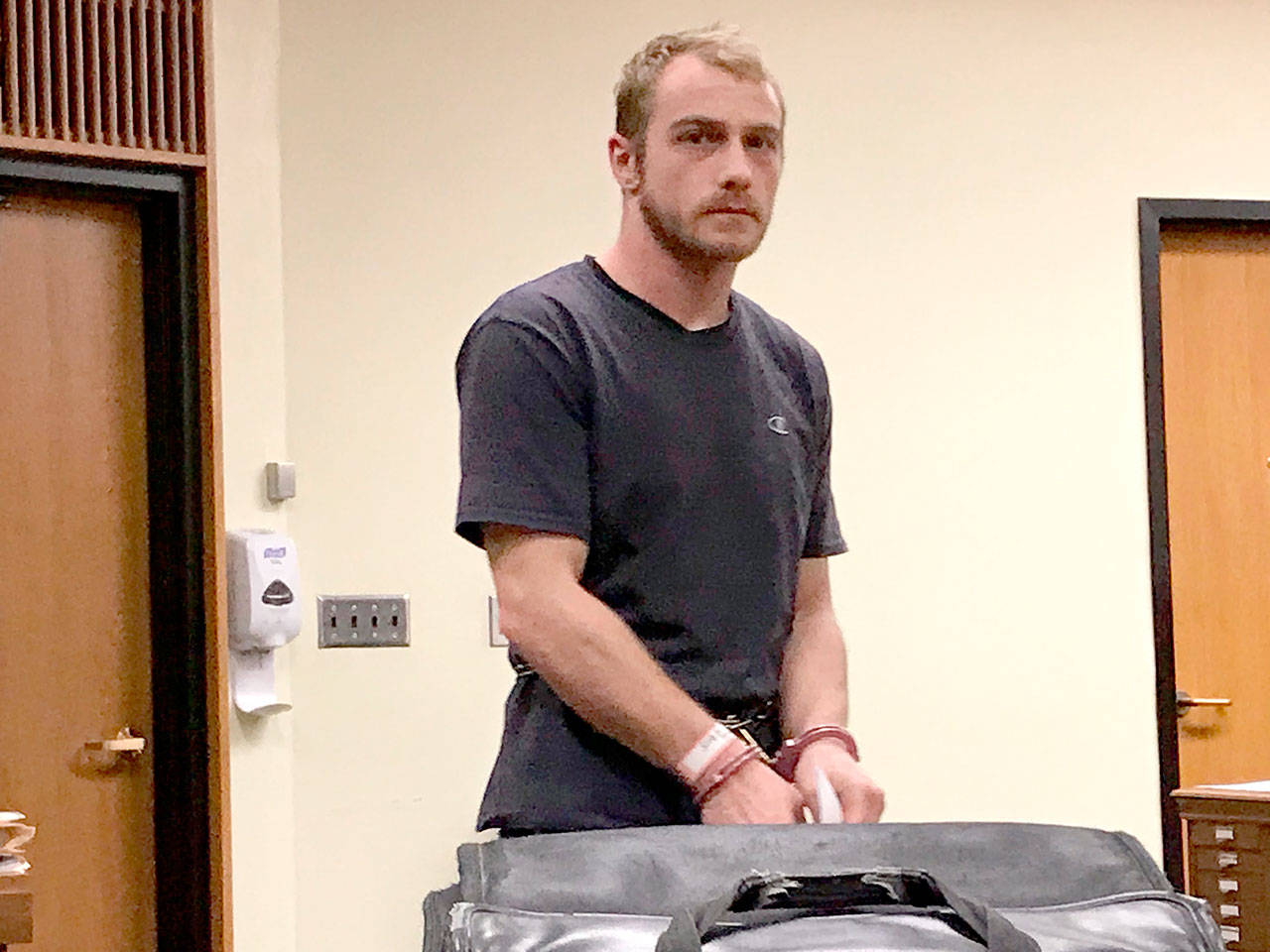 Accused rapist Nikolas Clark arrived for his first appearance earlier this month in Clallam County Superior Court. (Paul Gottlieb/Peninsula Daily News)