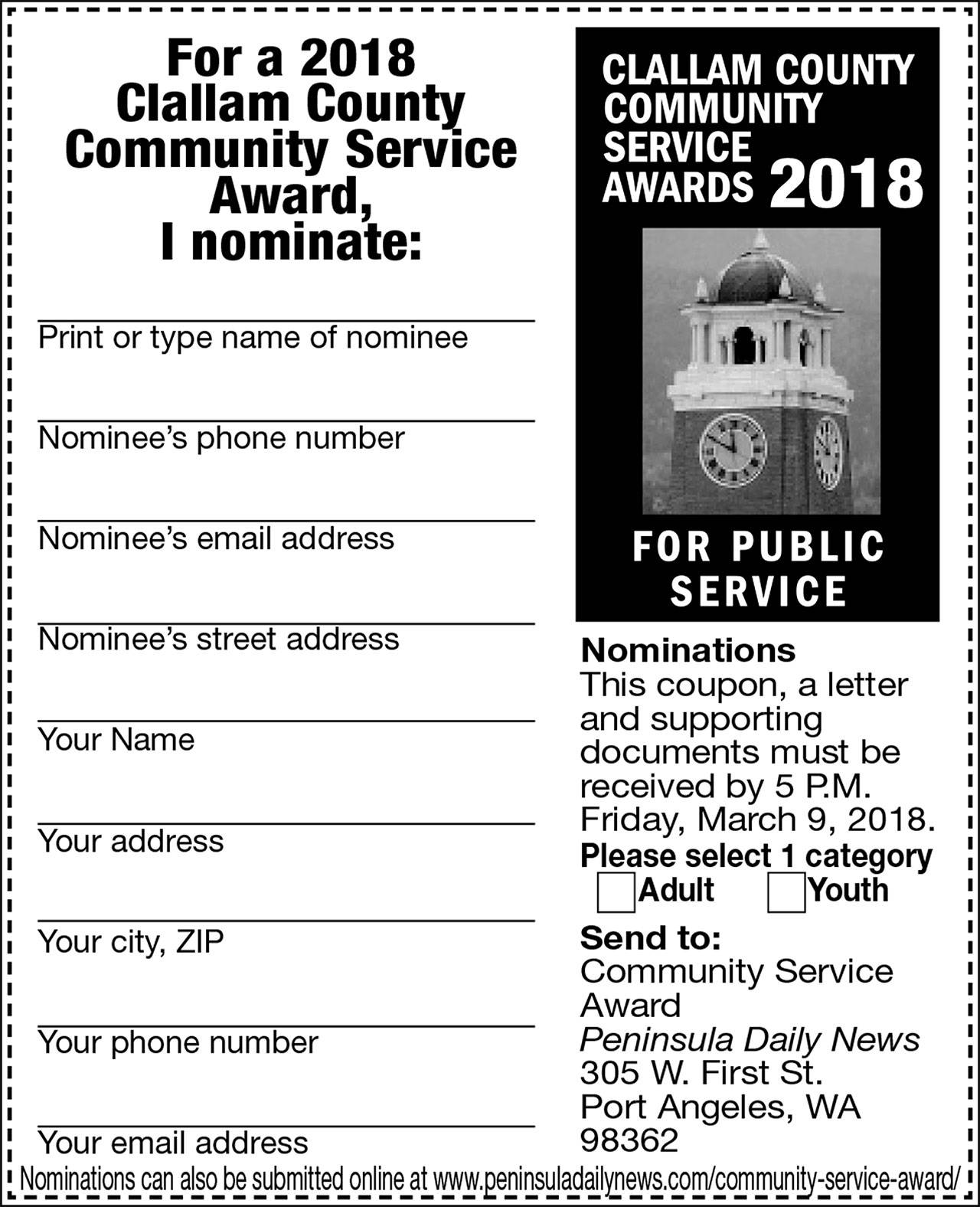 Clallam County Community Service Award nominations accepted now ...