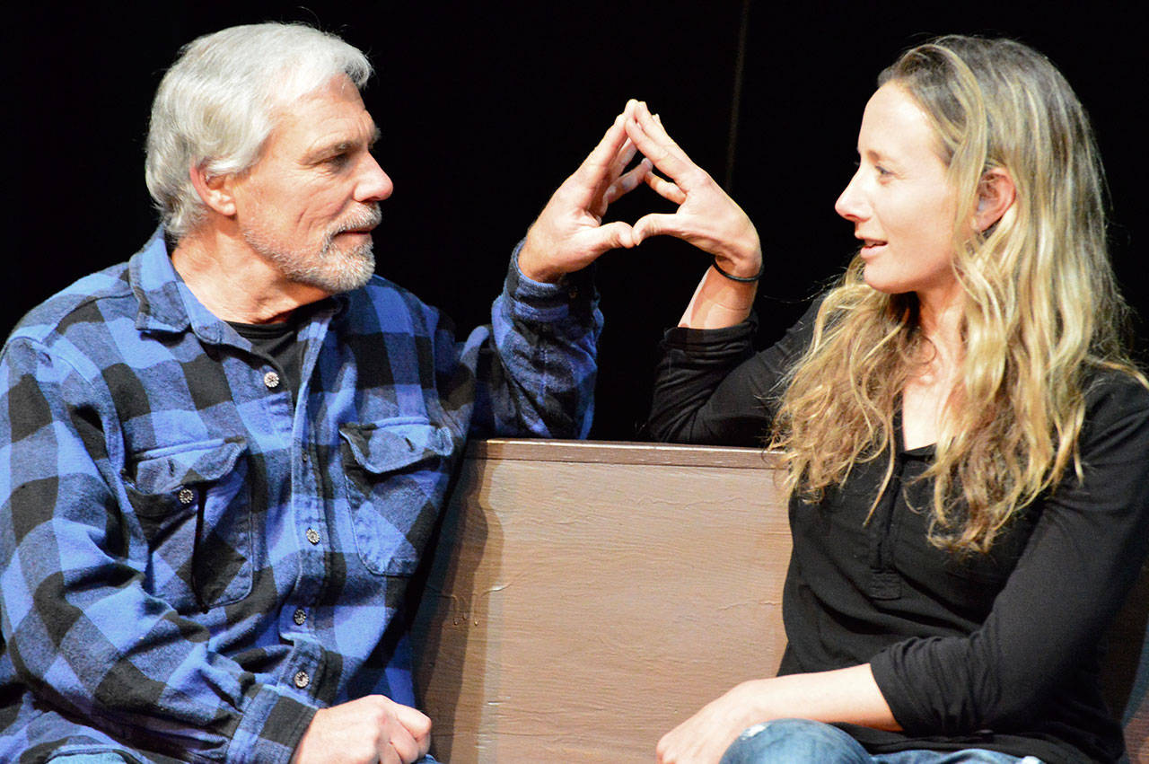 Alex (Michael Aldrich) and Georgie (Mindy Gelder) meet and spark in “Heisenberg,” opening tonight at the Port Angeles Community Playhouse. (Diane Urbani de la Paz/for Peninsula Daily News)