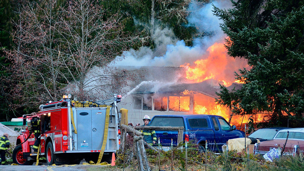 Clallam County Fire District No. 2 responded to a fully involved structure fire at 263 Alice Road near Port Angeles on Sunday afternoon. (Jay Cline/Clallam County Fire District No. 2)