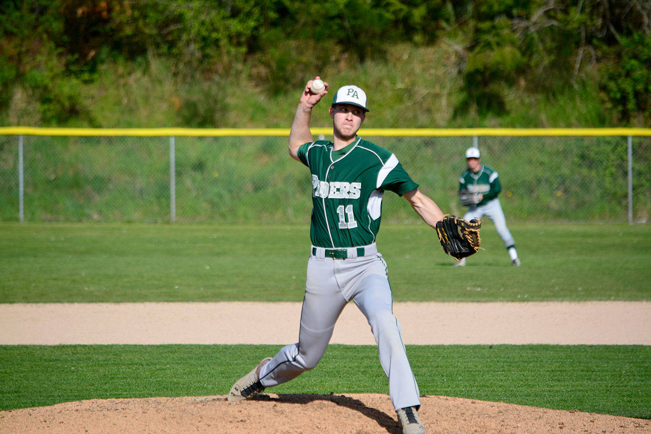 Port Angeles starter Colton McGuffey pitched the first four innings and went 2 for 4 with two RBIs in the Roughriders’ 5-4 win over North Kitsap on Tuesday. (Mark Krulish/Kitsap News Group)