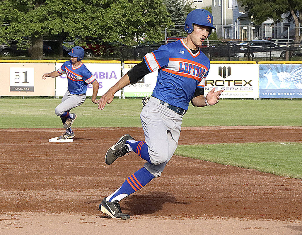 &lt;strong&gt;Don Descoteau&lt;/strong&gt;/Black Press                                The Port Angeles Lefties’ Dalton Harum (front baserunner) was named the player of the week by the West Coast League.