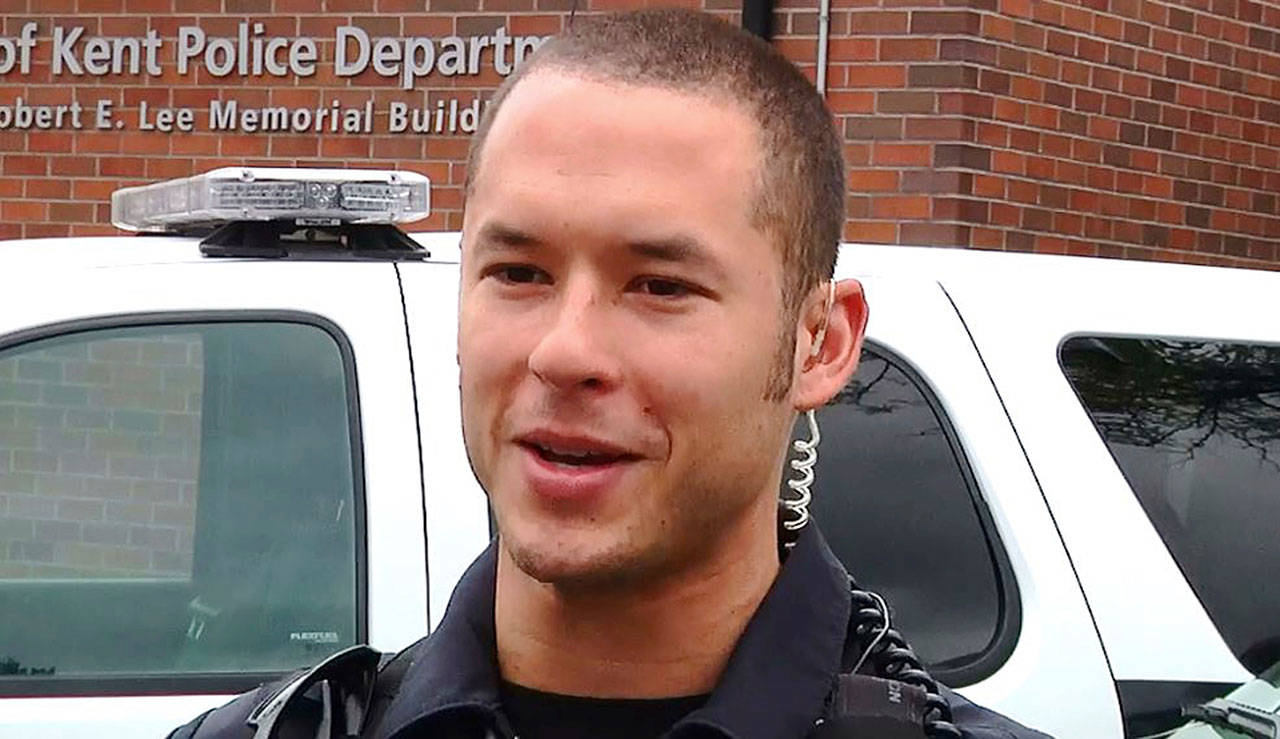 This undated photo provided by the city of Kent shows Kent Police Officer Diego Moreno, who died after being hit by a patrol car as police were chasing a suspect in the Seattle suburb. (City of Kent via AP)