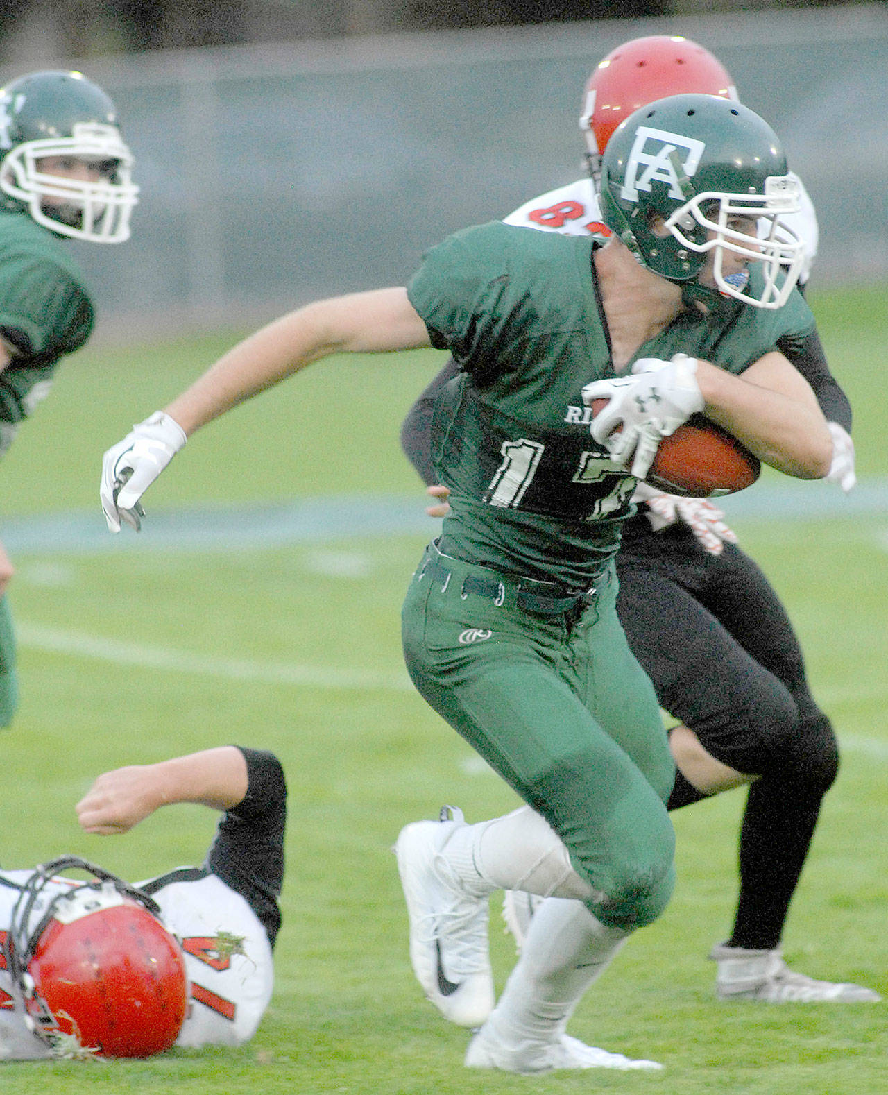 Keith Thorpe/Peninsula Daily News Port Angeles’ Garrett Edwards (17), a huge part of last year’s team, is back this season. The Roughriders plan to move Edwards all over the field on offense to take advantage of his athleticism.