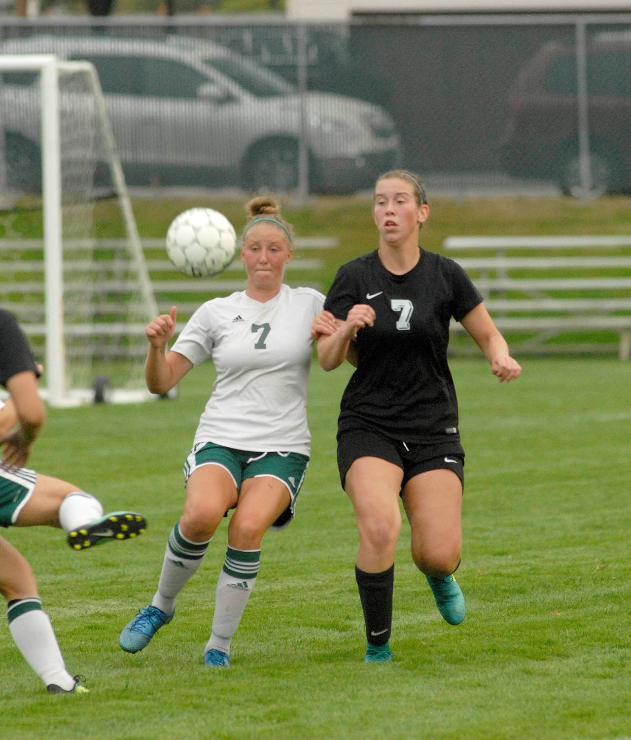 Port Angeles’ Kyrsten McGuffey, left, was a second-team All-Olympic League selection at midfielder in 2017.                                Keith Thorpe/Peninsula Daily News