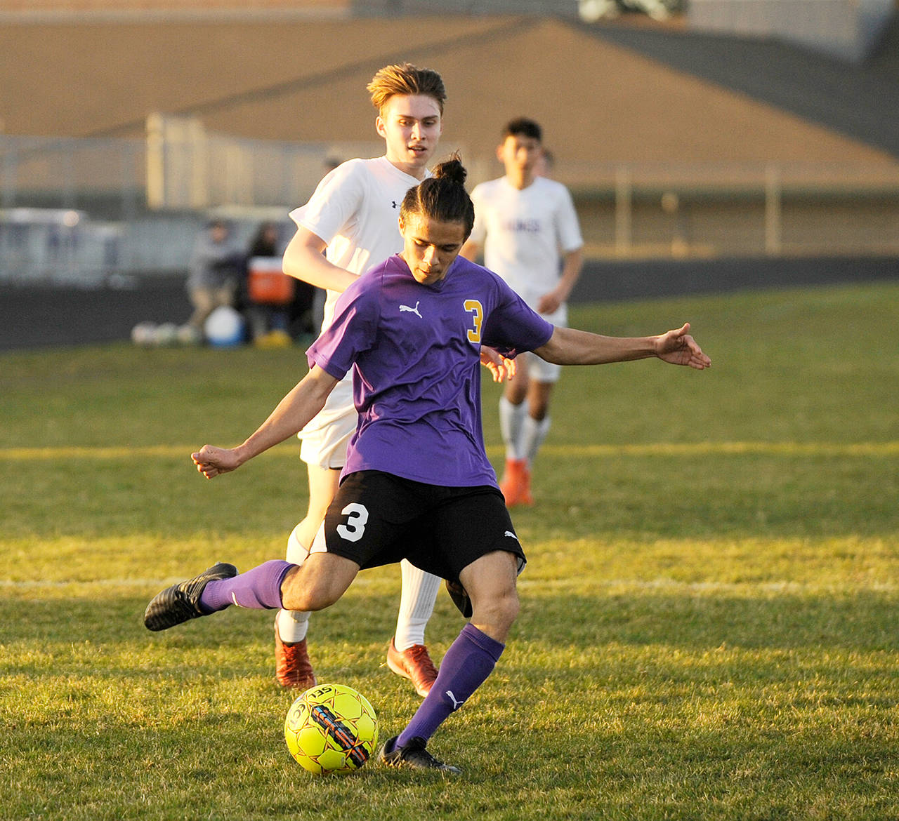 Sequim’s Ryan Tolberd, 3, scored three goals in the Wolves’ 6-0 shutout of North Kitsap on Wednesday.                                Michael Dashiell/Olympic Peninsula News Group