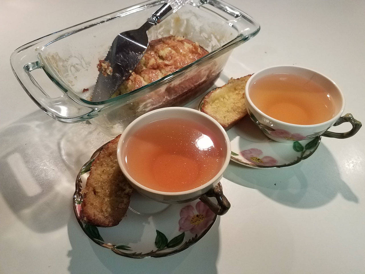 Luscious lemon cake, along with tea, makes for a tasty pre-bedtime snack. (Emily Hanson/Peninsula Daily News)