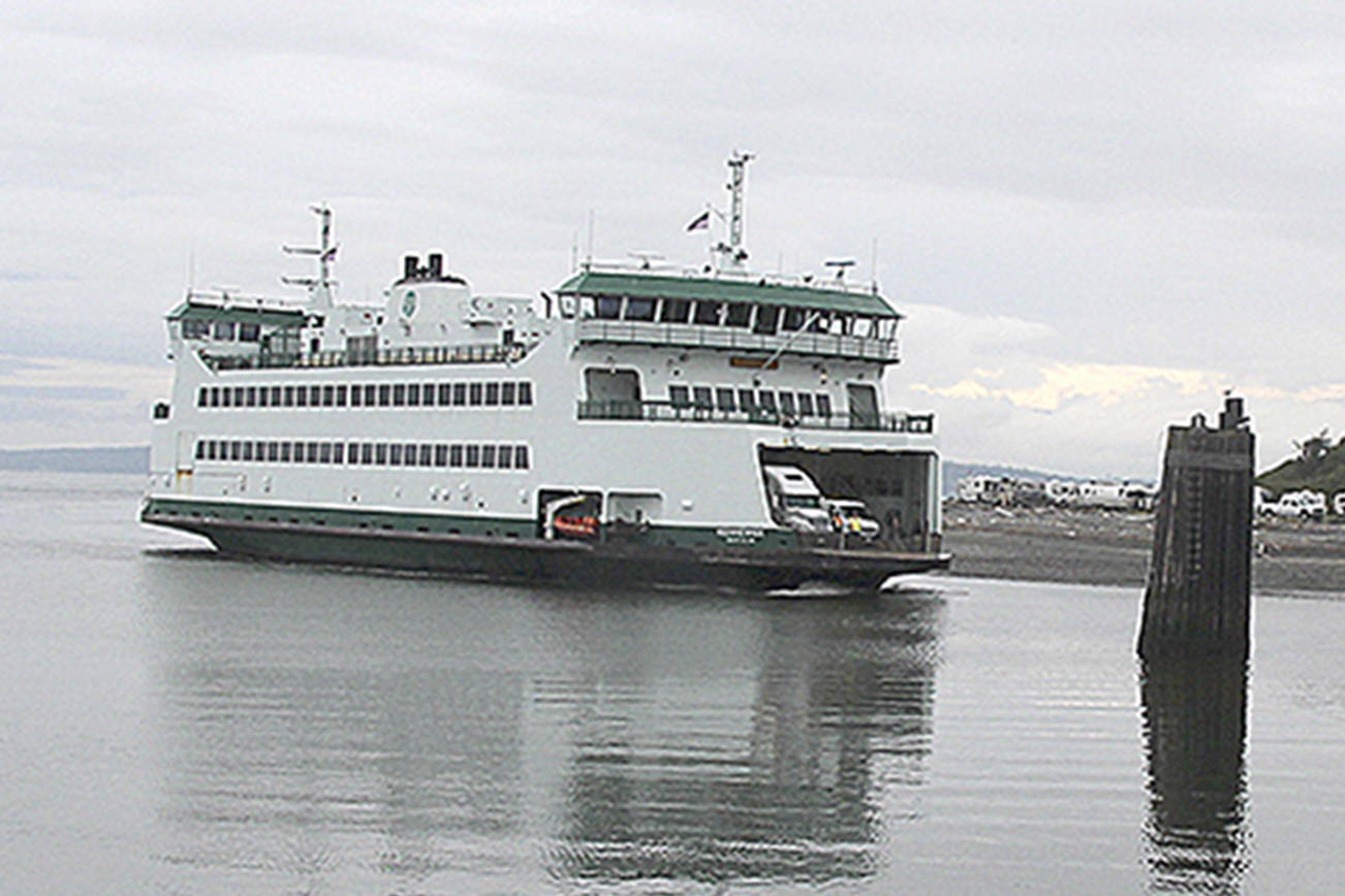 The ferry that runs between Port Townsend and Coupeville enters Keystone Harbor on April 22. (Jessie Stensland / Whidbey News-Times)