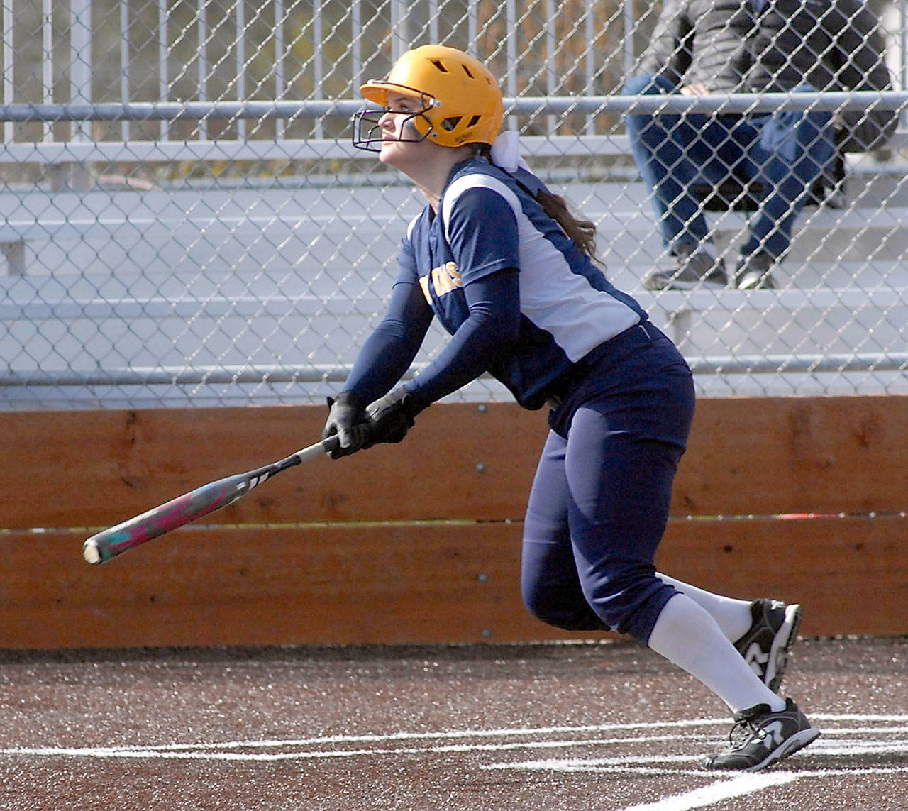 Keith Thorpe/Peninsula Daily News Fork’s Rian Peters watched the ball sail over the fence during a March game against Seattle Prep.                                Keith Thorpe/Peninsula Daily News Fork’s Rian Peters watched the ball sail over the fence during a March game against Seattle Prep.