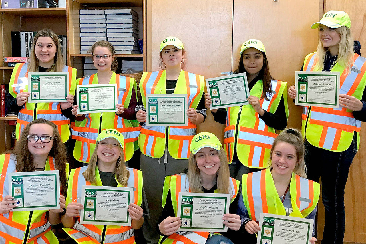 New CERT graduates are, back row, from left, Kiley Stanard, Emily Light, Marykate Napiontek, Dency Patel and Abby Hjelmeseth. Front row, from left, Rhianna Bourassa-Stockdale, Emily Olson, Sophie Houston and Hannah Heustis. Akira Connary is not pictured.