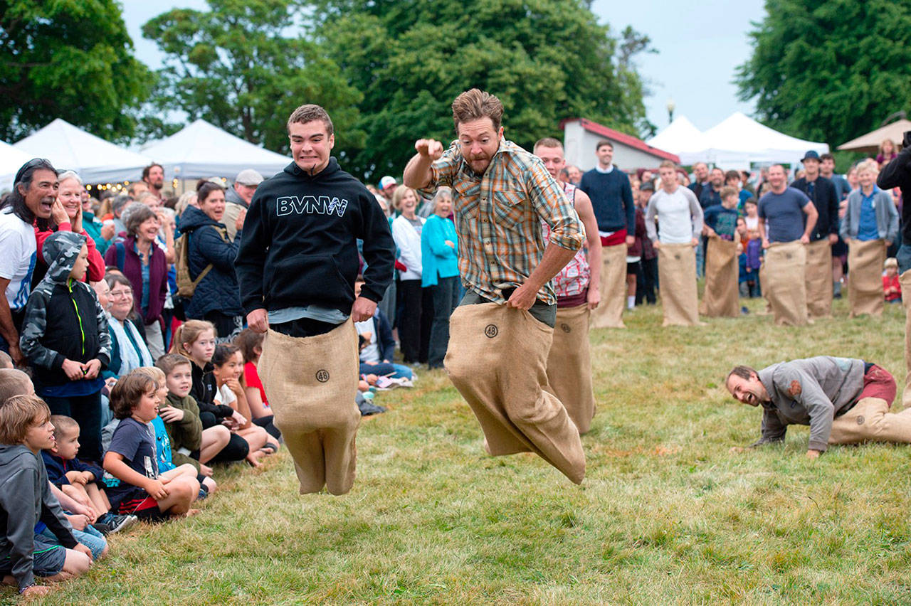 A sack race was one of the events at the 2018 Old School 4th celebration at Fort Worden. (David Conklin)